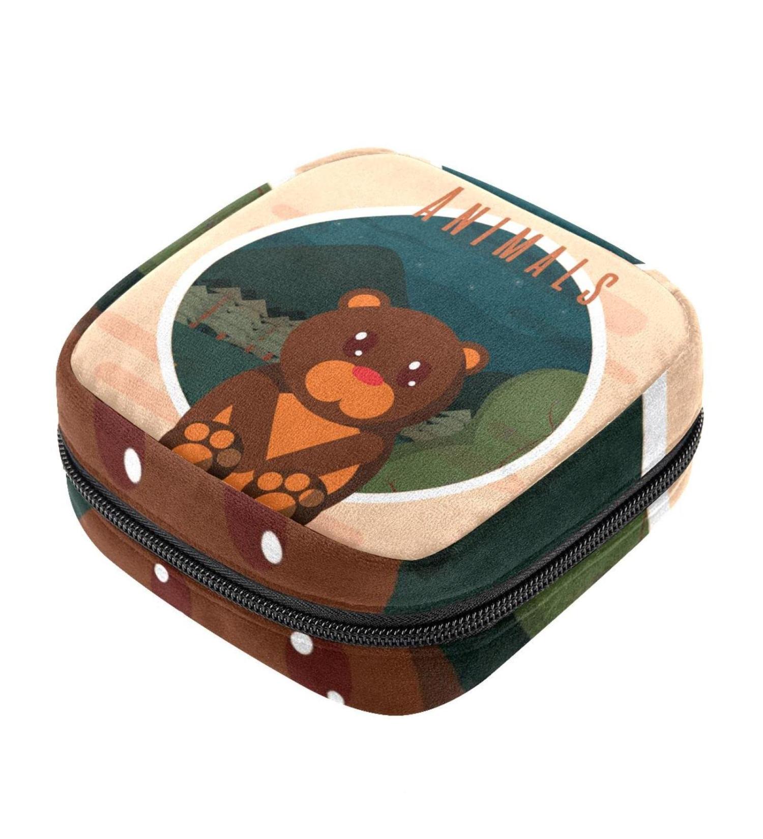 Women's Travel Makeup Organizer & Menstrual Cup Storage Bag - Cute Bear Design - Big Capacity - Buy Online on GoSupps.com