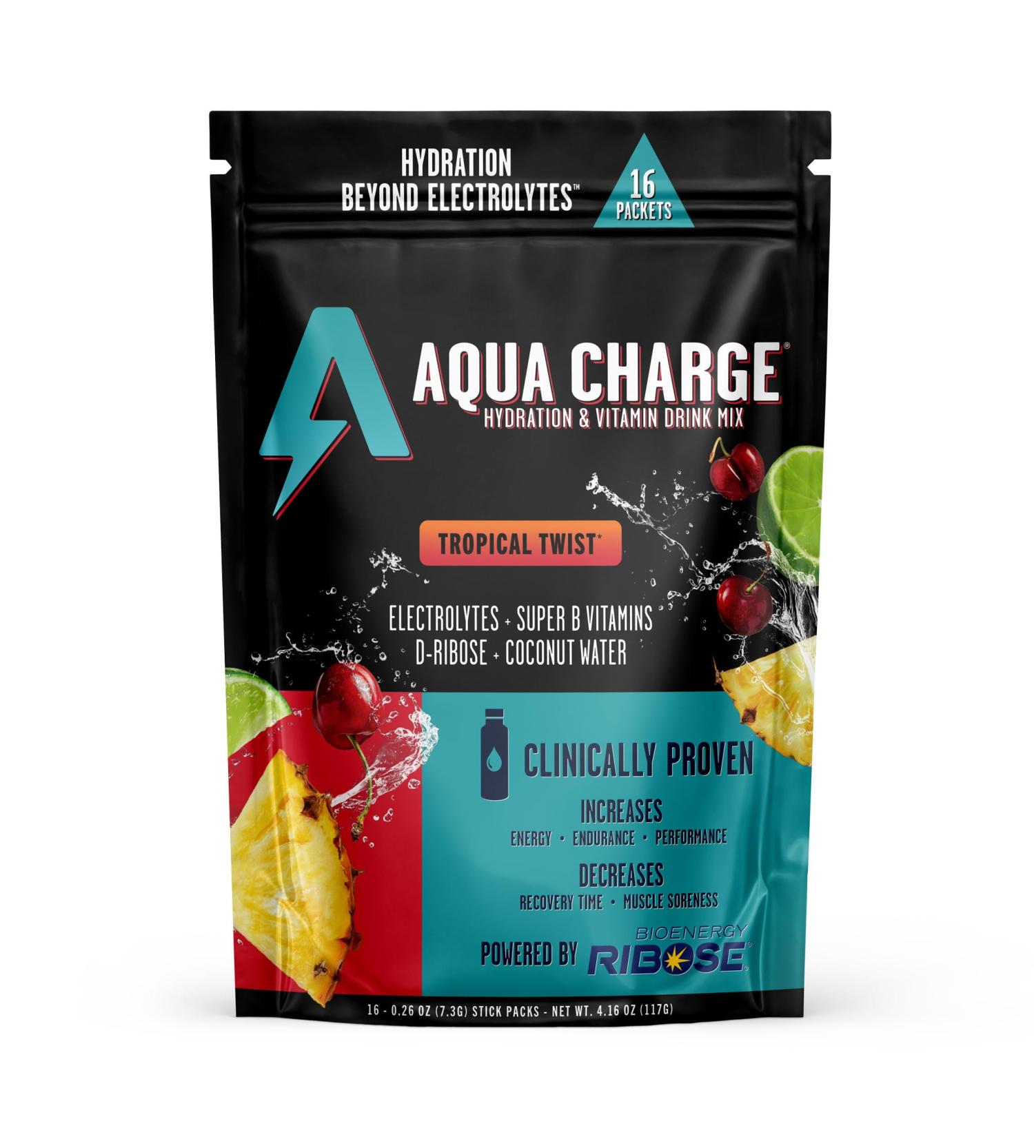 Grab The Gold Aqua Charge Electrolytes Drink Mix | Naturally Flavored Sugar-Free Hydration Drinks with B Vitamins | Vegan Gluten-Free Non-GMO | Tropical Twist - 16 Packs - Buy Online on GoSupps.com