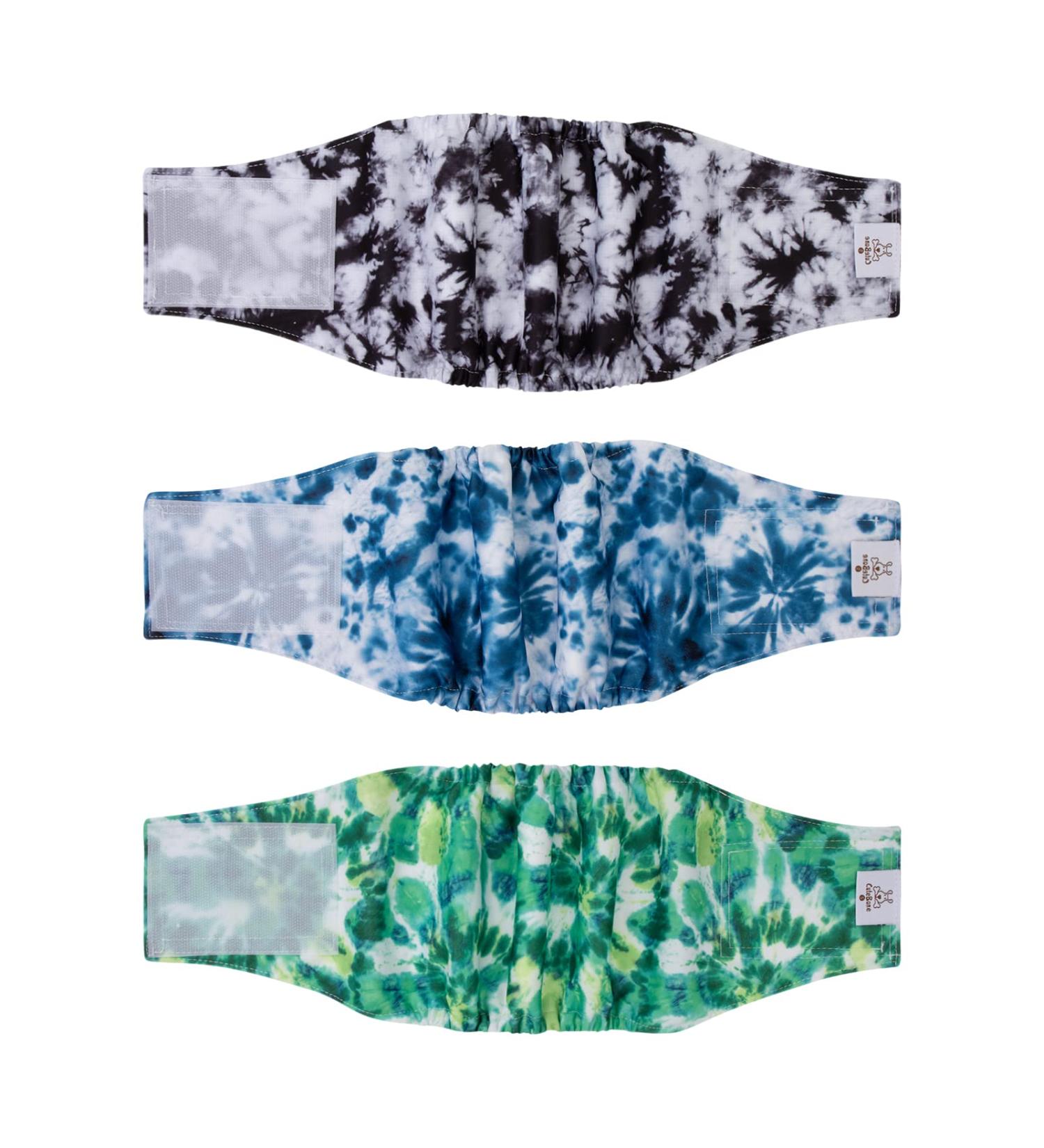 Cutebone Male Washable Dog Diapers - 3 Pack Reusable Belly Bands for Male Dogs | High-Suction Dog Wraps with Velcro | Tie-Dye Series | Size S (28-35.5cm) - Buy Online on GoSupps.com