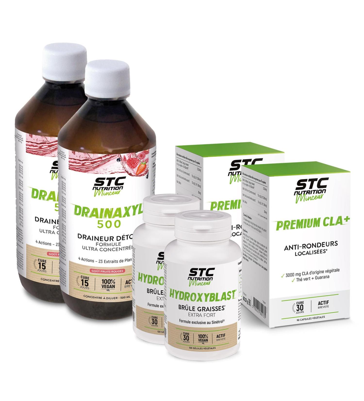 STC NUTRITION - 2 Month Accelerated Fat Loss Pack - Dietary Supplement - Drainaxyl 500 Red Fruits + Hydroxyblast + Premium CLA+ - Elimination & Drainage - Extra Strong Fat Burning - Buy Online on GoSupps.com