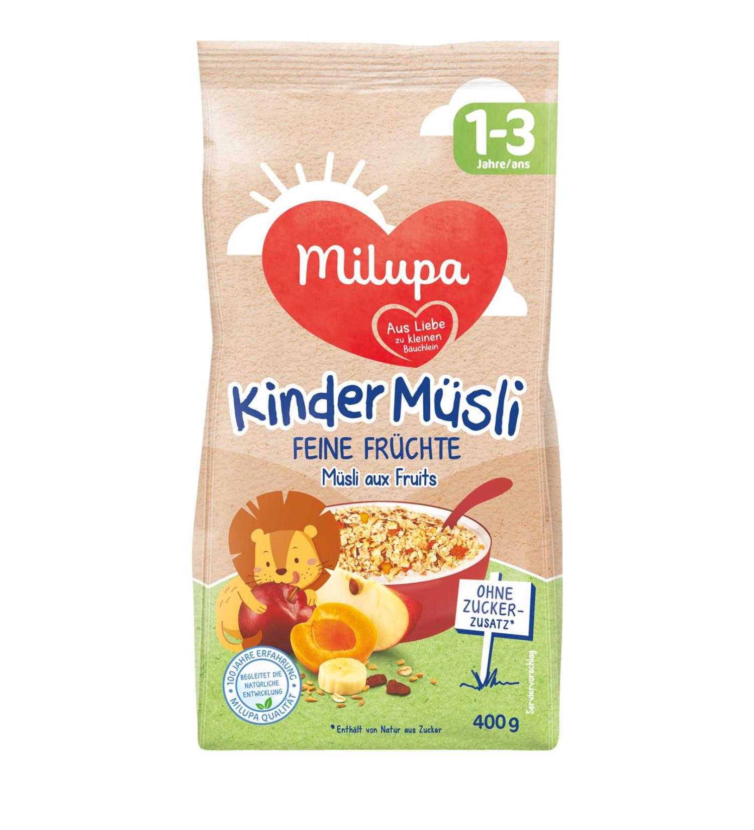 Milupa Children's Muesli Tender Bircher - No Added Sugar Cereal Breakfast for Ages 1-3 4 x 400g - Healthy Baby Food - Buy Online on GoSupps.com