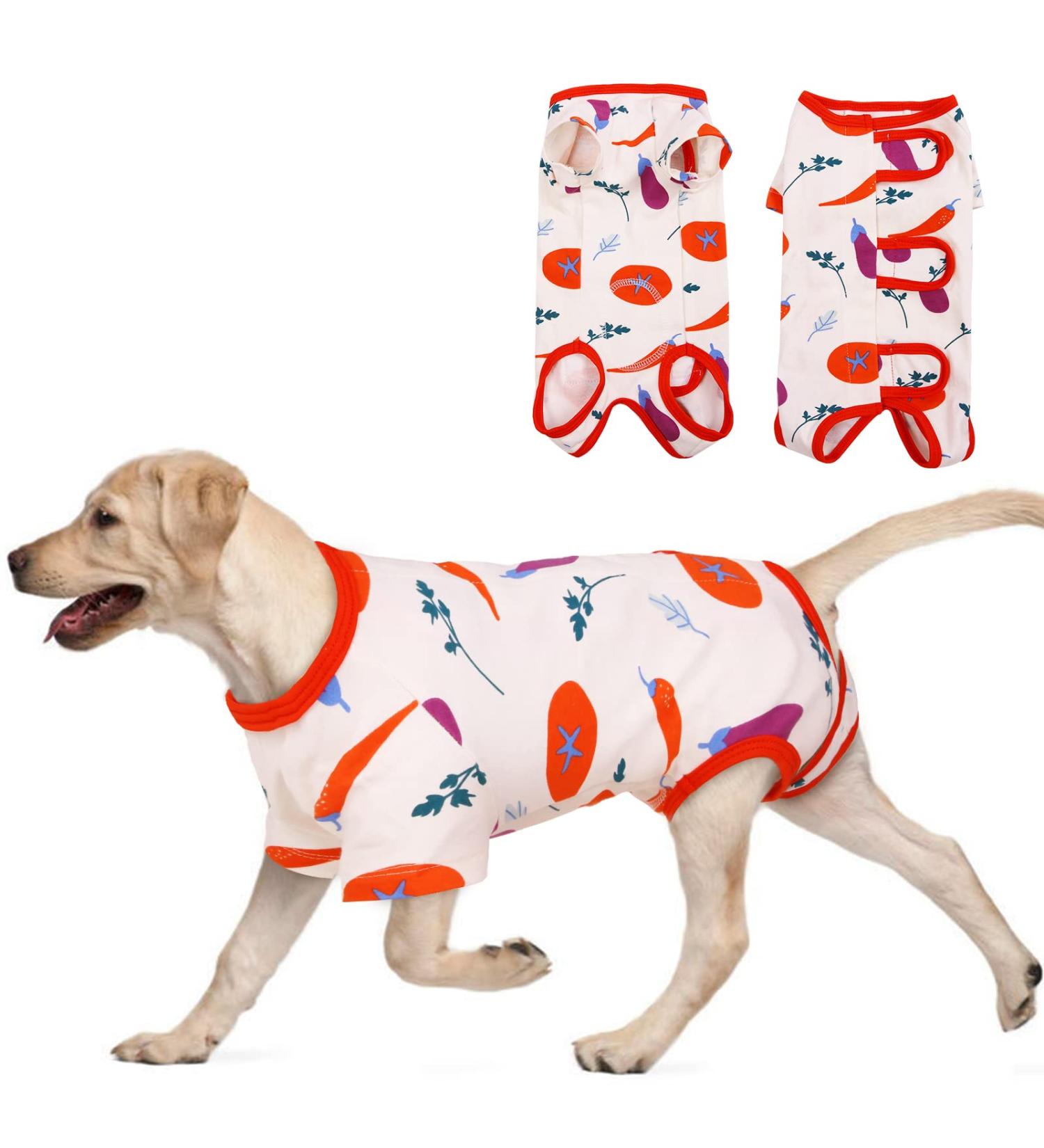 Hjyokuso Recovery Suit for Dogs & Cats | Post-Surgery Relaxation for Abdominal Wounds - XS Vegetable Design - Buy Online on GoSupps.com