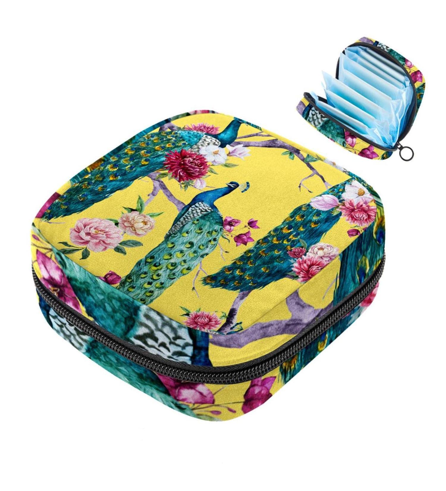 Buy Women's Binding Pocket Flower Bags | Peacock Design Tampon Storage & Multipurpose Zip Pockets for Menstruation International Shipping Available - Buy Online on GoSupps.com