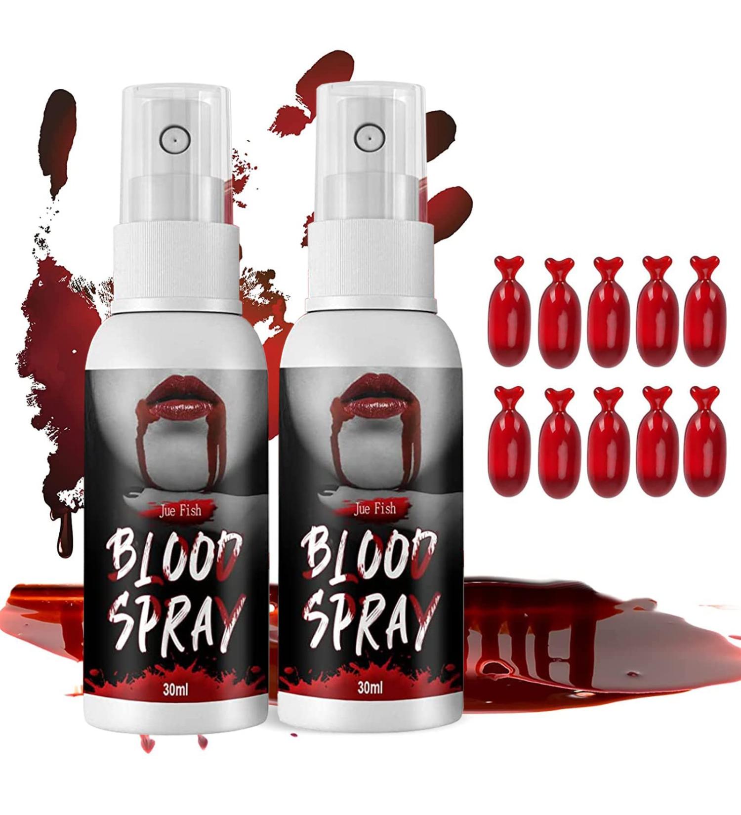 Fake Blood Makeup Spray & Capsules Set for Halloween - Realistic Vampire Zombie Cosplay Kit (2 Pcs) - Buy Online on GoSupps.com