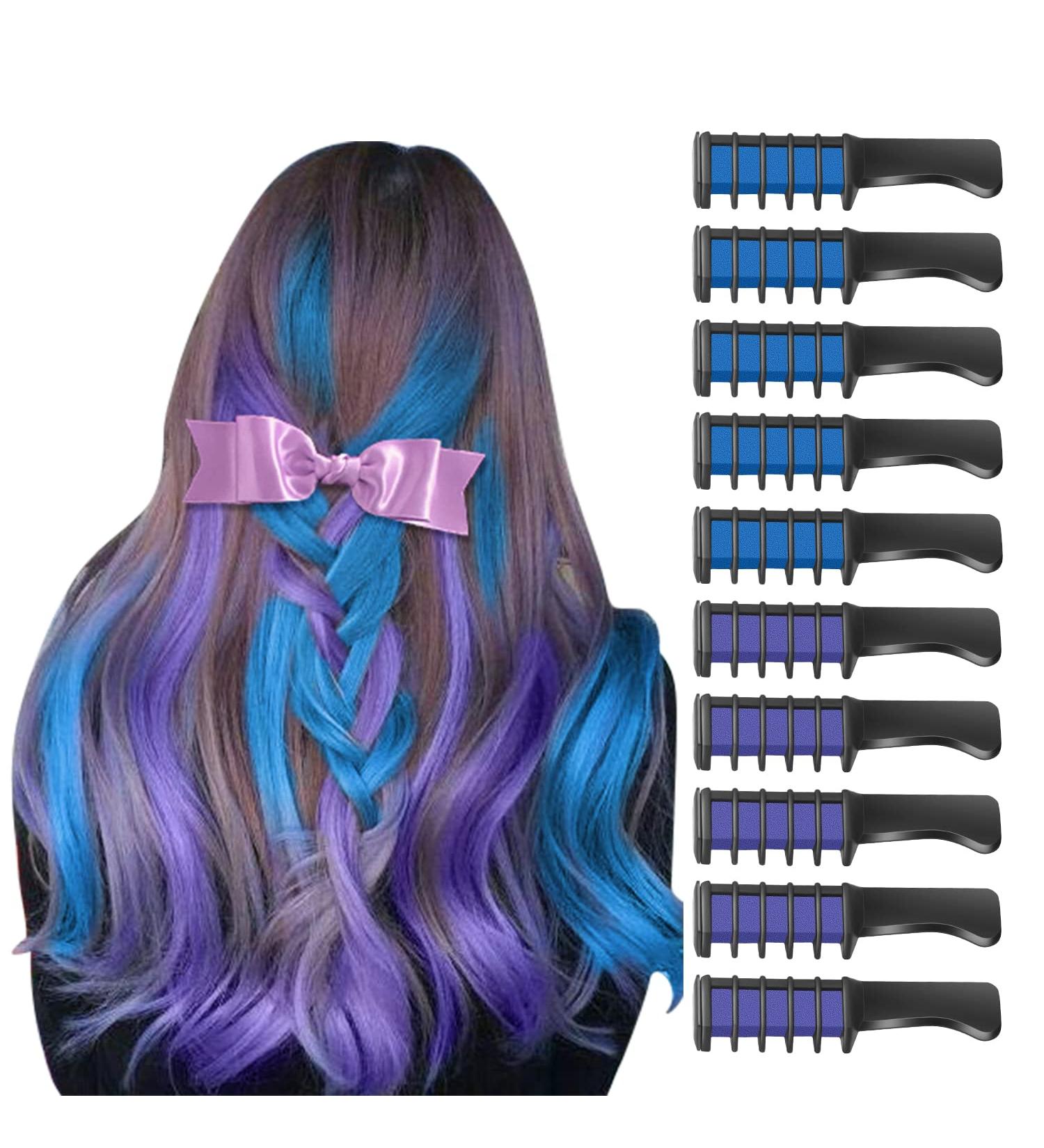 MSDADA Blue and Purple Hair Chalk Comb for Girls - Temporary Washable Hair Color Dye - Great Gift for Kids 8-12 - Buy Online on GoSupps.com