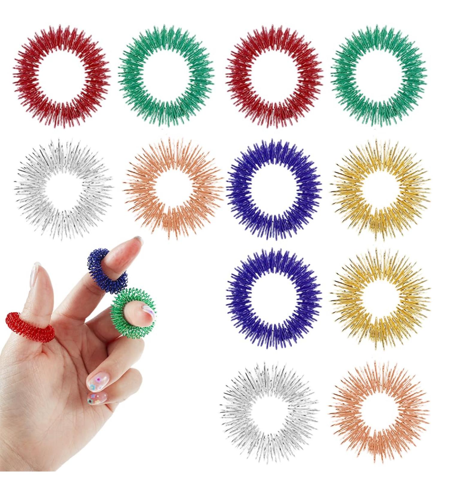 TIDIPRI Acupressure Ring Set - 12 Massage Rings for Stress Relief & Improved Blood Circulation - Finger & Toe Massage Tool - Buy Online on GoSupps.com