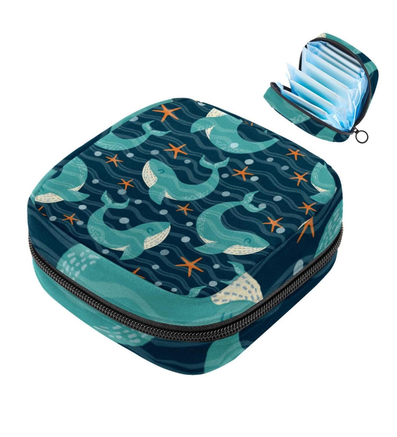 Portable Women's Binding-Up Bags | Menstrual Cup Pocket & Tampon Holder for Teen Girls | Oceanhai Blue Pattern - Buy Online on GoSupps.com