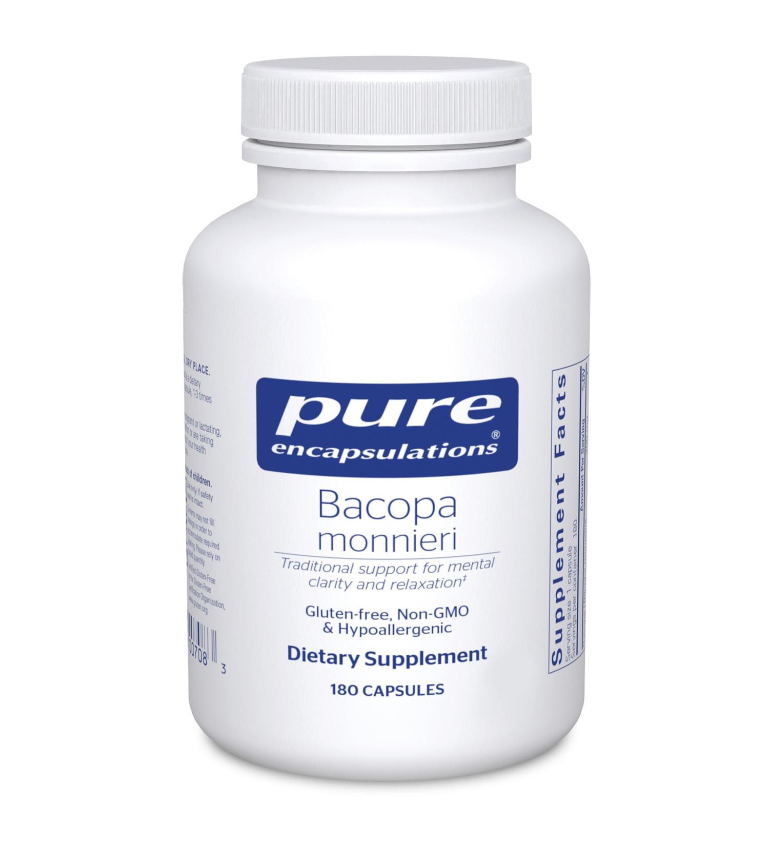 Pure Encapsulations Bacopa Monnieri | Supplement for Brain Memory Concentration and Stress Support* | 180 Capsules 180 Count (Pack of 1) - Buy Online on GoSupps.com