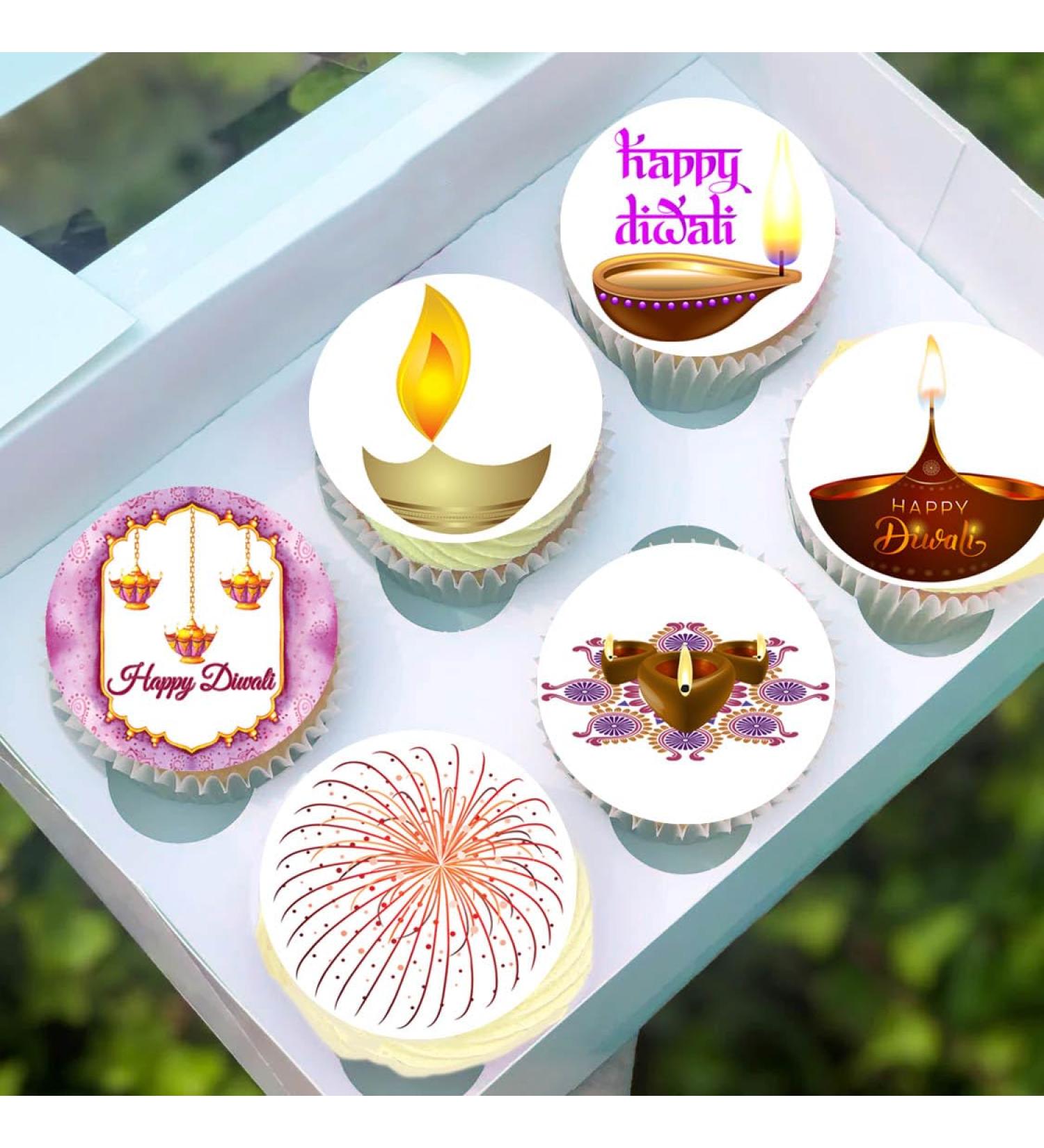 24 x Pre-Cut Happy Diwali 3 Edible Stand up Wafer/Rice Paper Cupcake Cake Toppers Festival of Lights Celebration Party Decorations
