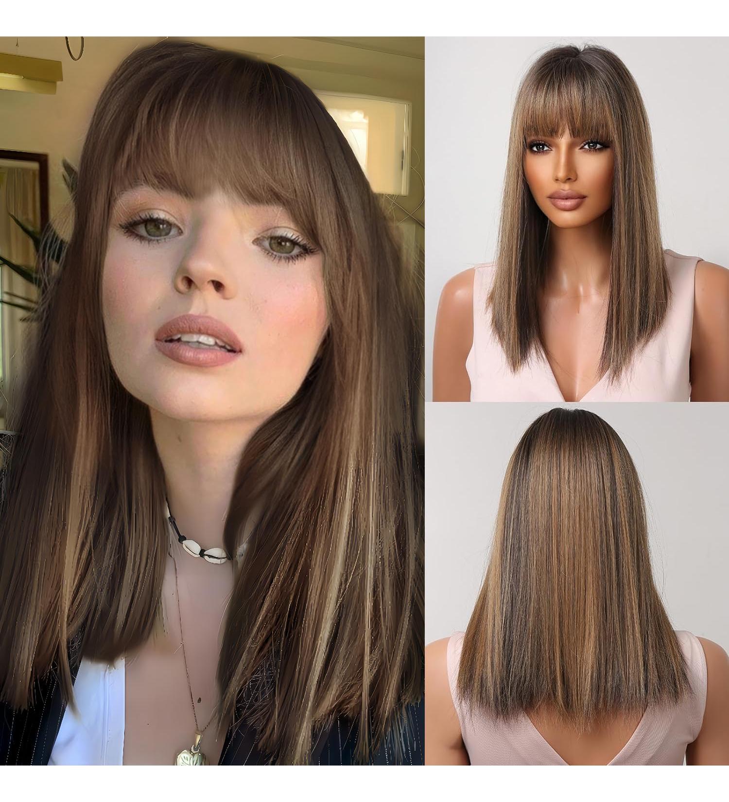 18-Inch Brown Shoulder Length Wigs for Women - Natural Looking Heat-Resistant Synthetic Wig for Everyday Use - Buy Online on GoSupps.com