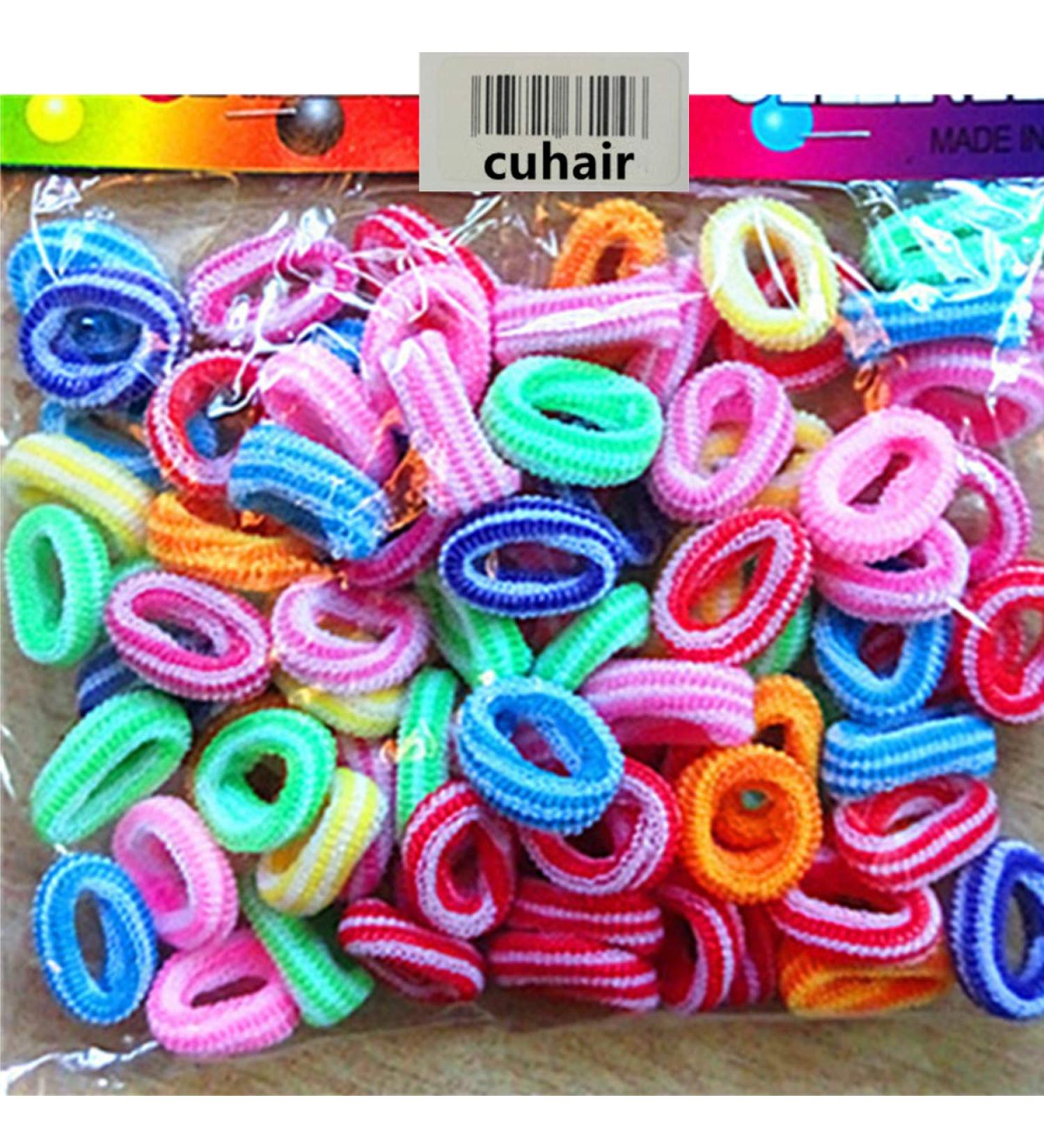 Cuhair 200 pieces mini baby toddler girl colored hair elastic hair tie hodler hair band accessories (fit for 6month-3 years) (striped hair ring)