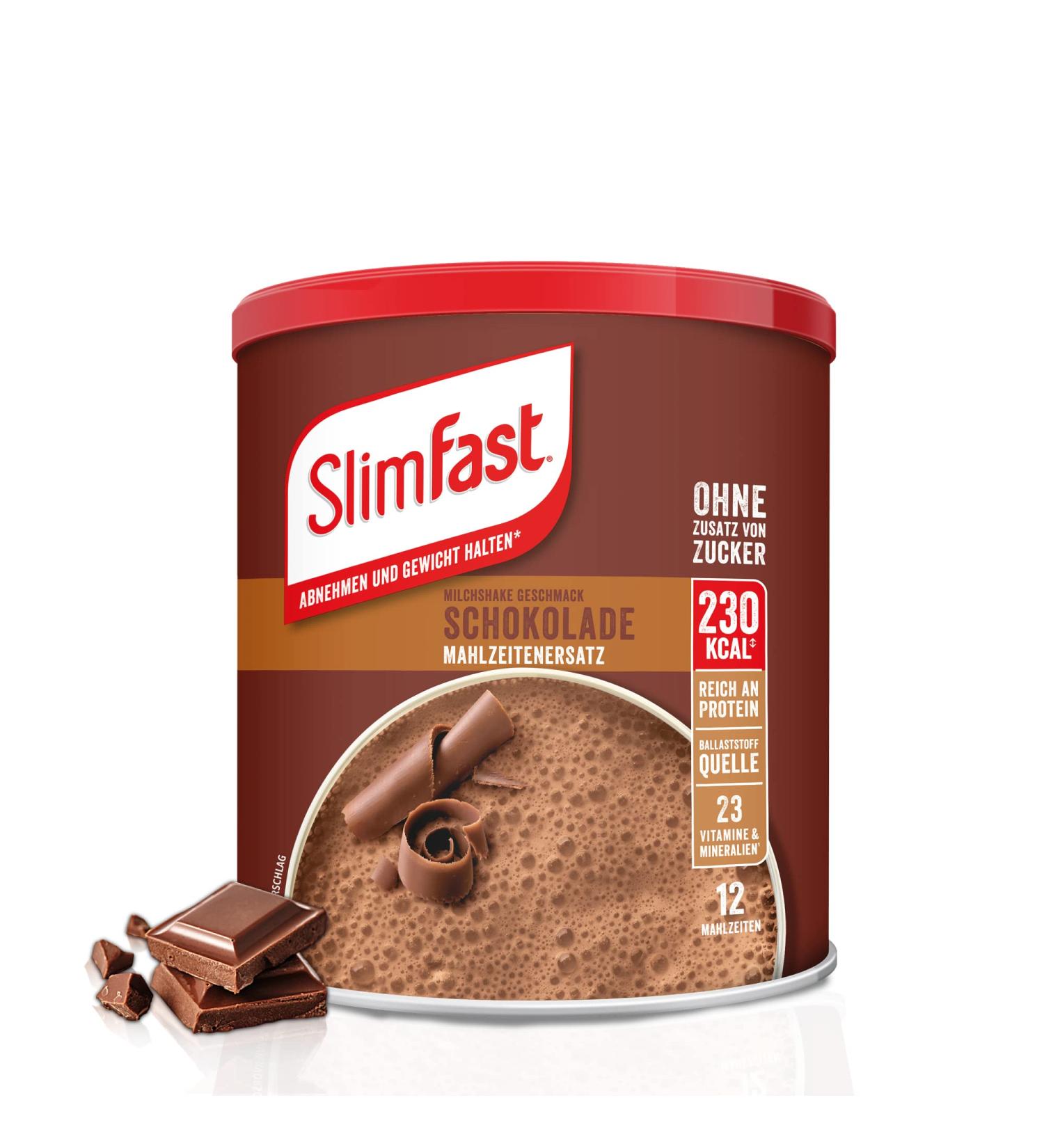Slimfast milkshake powder chocolate I calorie-reduced diet shake with high protein content I diet powder for a weight-controlling diet I only 230 calories per protein-shake i 450 g chocolate single