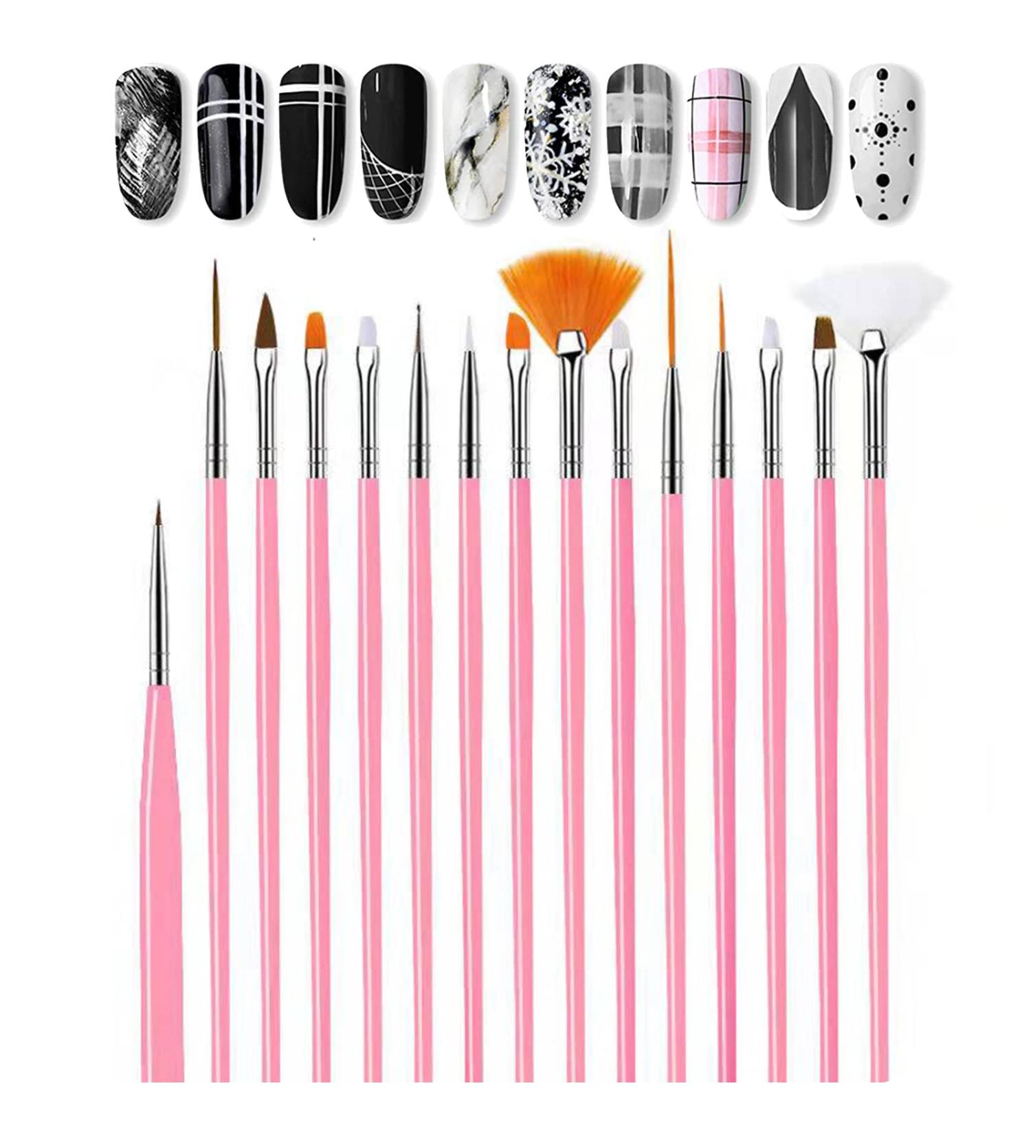 15-Piece Professional Nail Art Brush Kit | UV Gel Nail Design Brushes for Stunning Nail Art Decorations - Buy Online on GoSupps.com