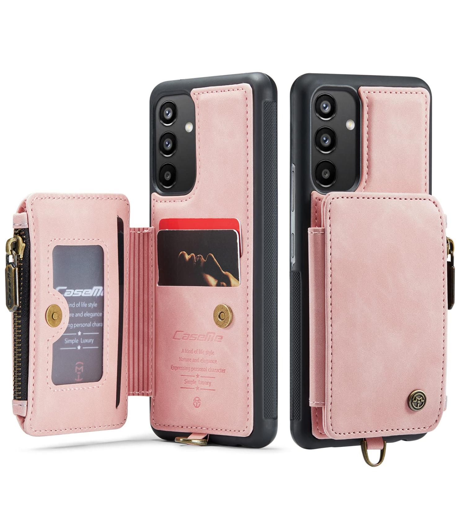 Buy Soonic Leather Cover for Samsung Galaxy A34 5G - Magnetic Zippered Wallet Case for Cards & Cash Folding Stand Coin Compartment - Pink Rose Protective Cover - Buy Online on GoSupps.com