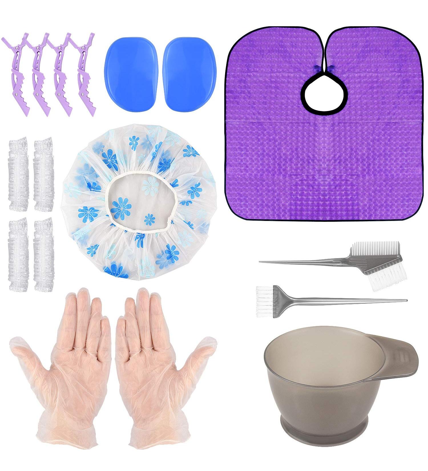 13-Piece Hair Coloring Kit for DIY Dyeing - Includes Mixing Bowl, Comb, Brush, Caps, Shower Cap, Gloves, and Cape - Buy Online on GoSupps.com