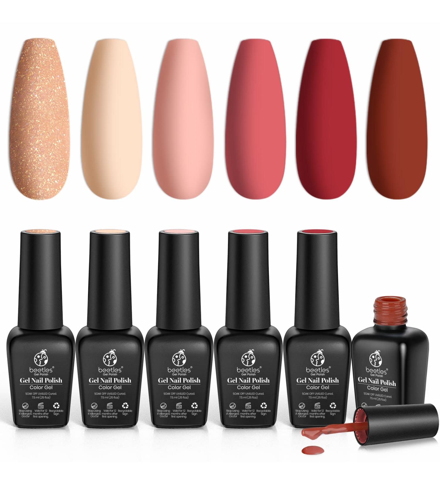Beetles Gel Polish Spring Color Collection - 6 Colors Shoot to Your Heart Kit - Popular Pink Nude Neutral Brown Red Glitter Gel Nail Polish Set - Soak Off LED Gel Nails - Perfect Gifts for Women - 0.25 Fl Oz (Pack of 6) - Buy Online on GoSupps.com