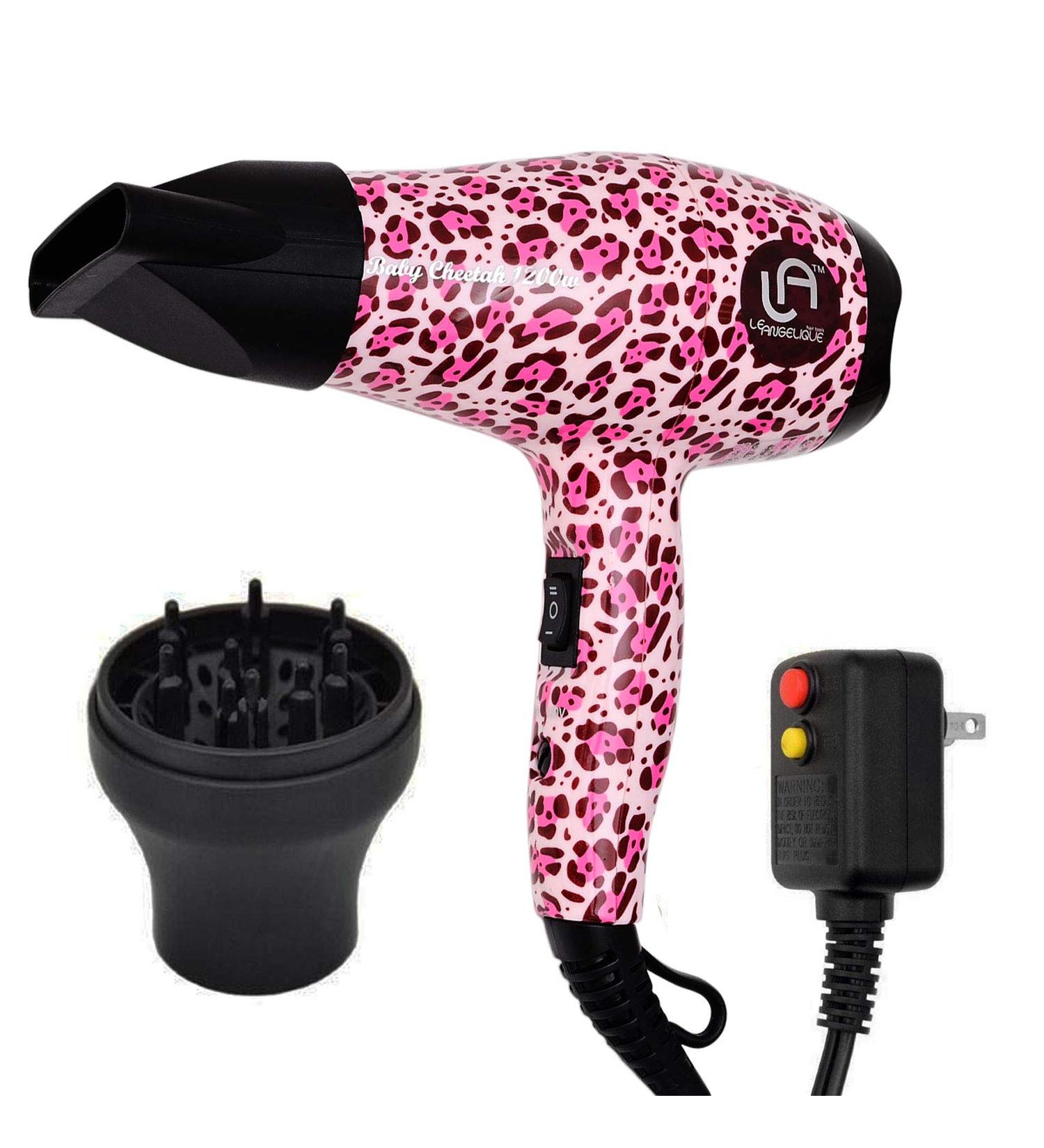 Le Angelique Mini Hair Dryer 1200W Super Strong with Diffuser Travel Size (Pink Cheetah) - Buy Online on GoSupps.com
