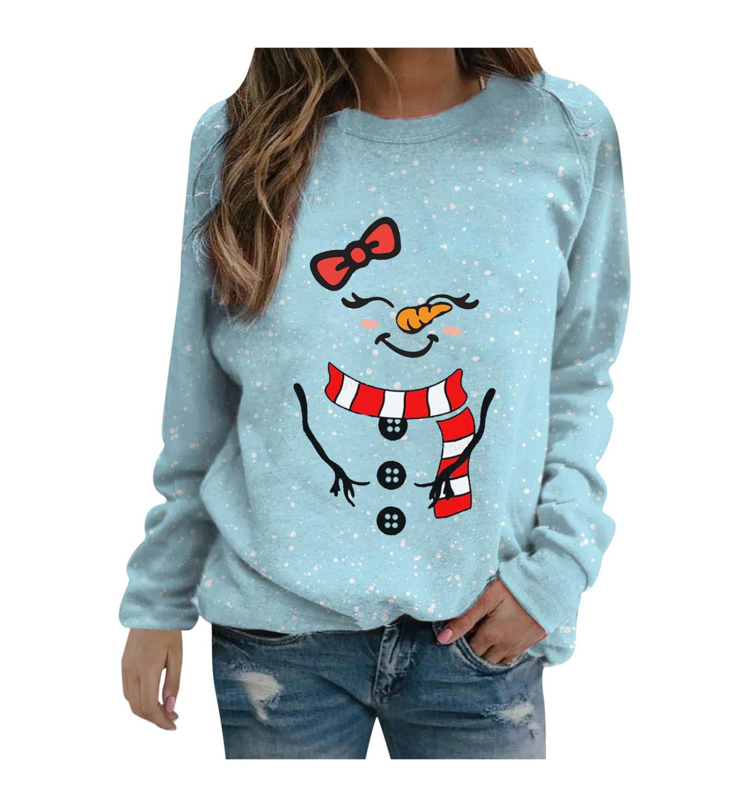 Snowman Face Print Women's Christmas Sweatshirt - Blue, X-Large - Buy Online on GoSupps.com