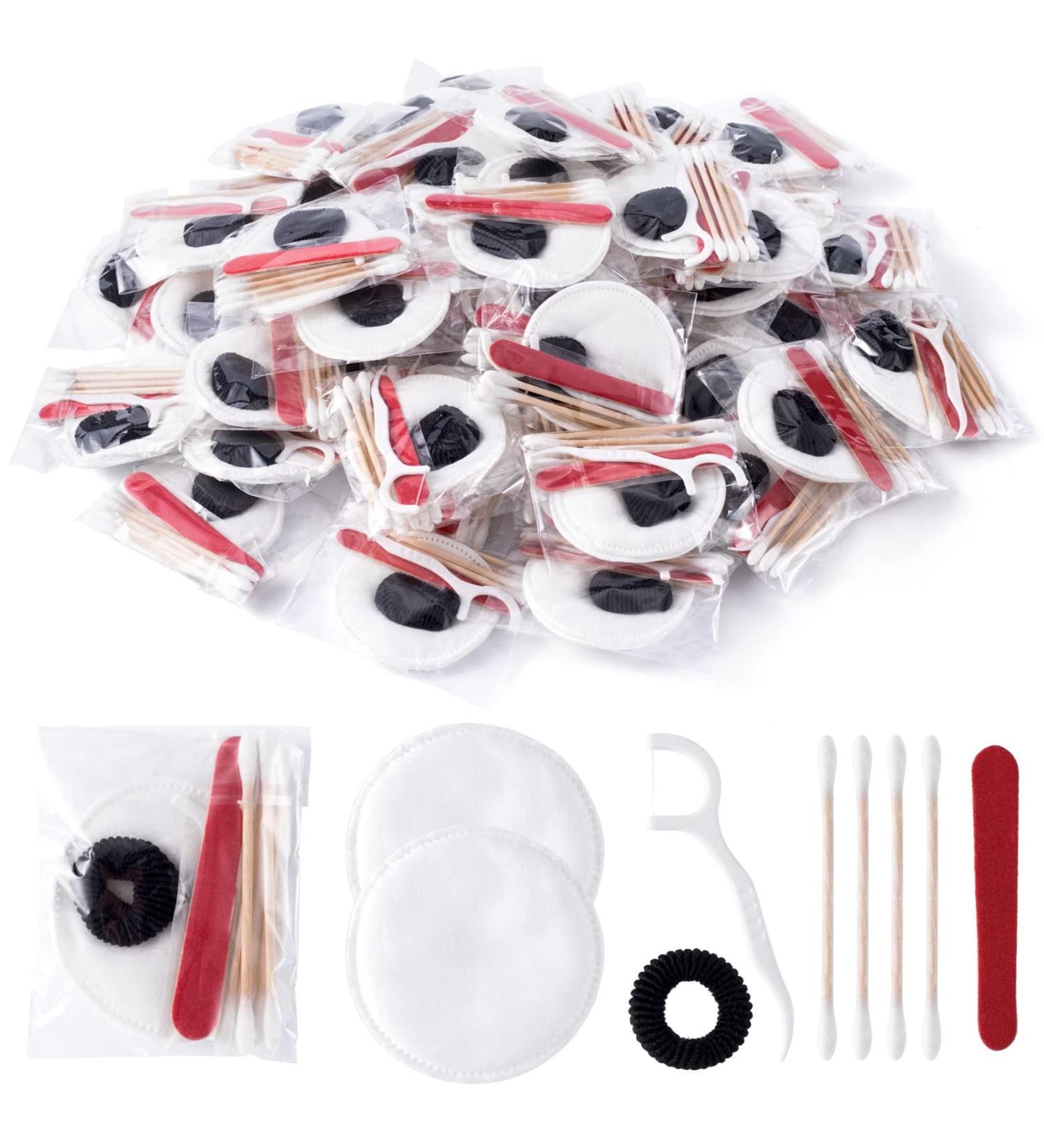 ANCIRS 50 Disposable Cosmetic Vanity Amenities Bundle - Individually Wrapped with Cotton Swabs, Nail File, Cotton Pads, Dental Floss, Hair Tie - For Hotels and Motels - Buy Online on GoSupps.com
