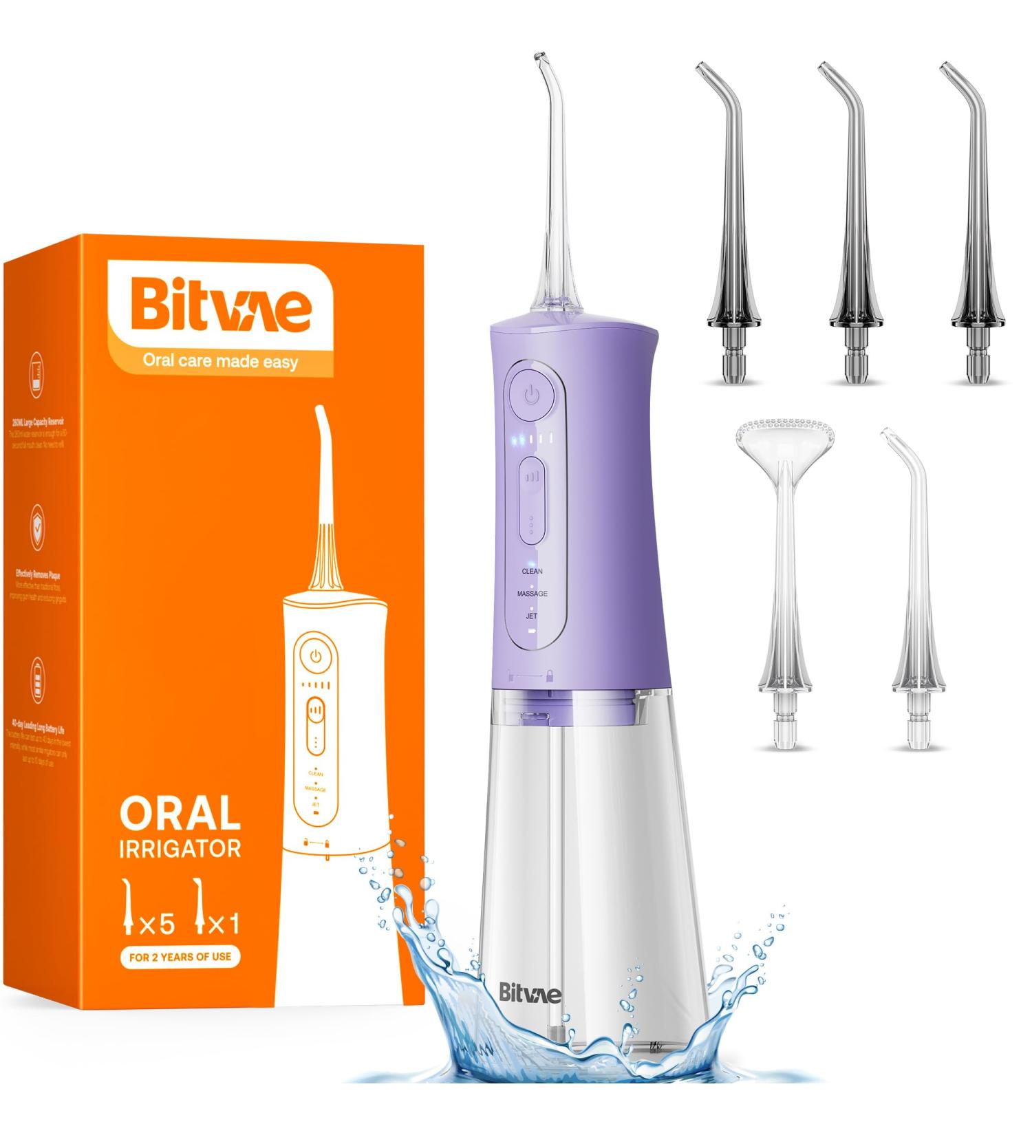 Bitvae Water Dental Flossers for Teeth Cordless Flosser with 3 Modes & 5 Intensities Water Teeth Cleaner Picksfor Teeth Cleaning IPX7 Waterproof & Rechargeable Portable for Travel Purple - Buy Online on GoSupps.com