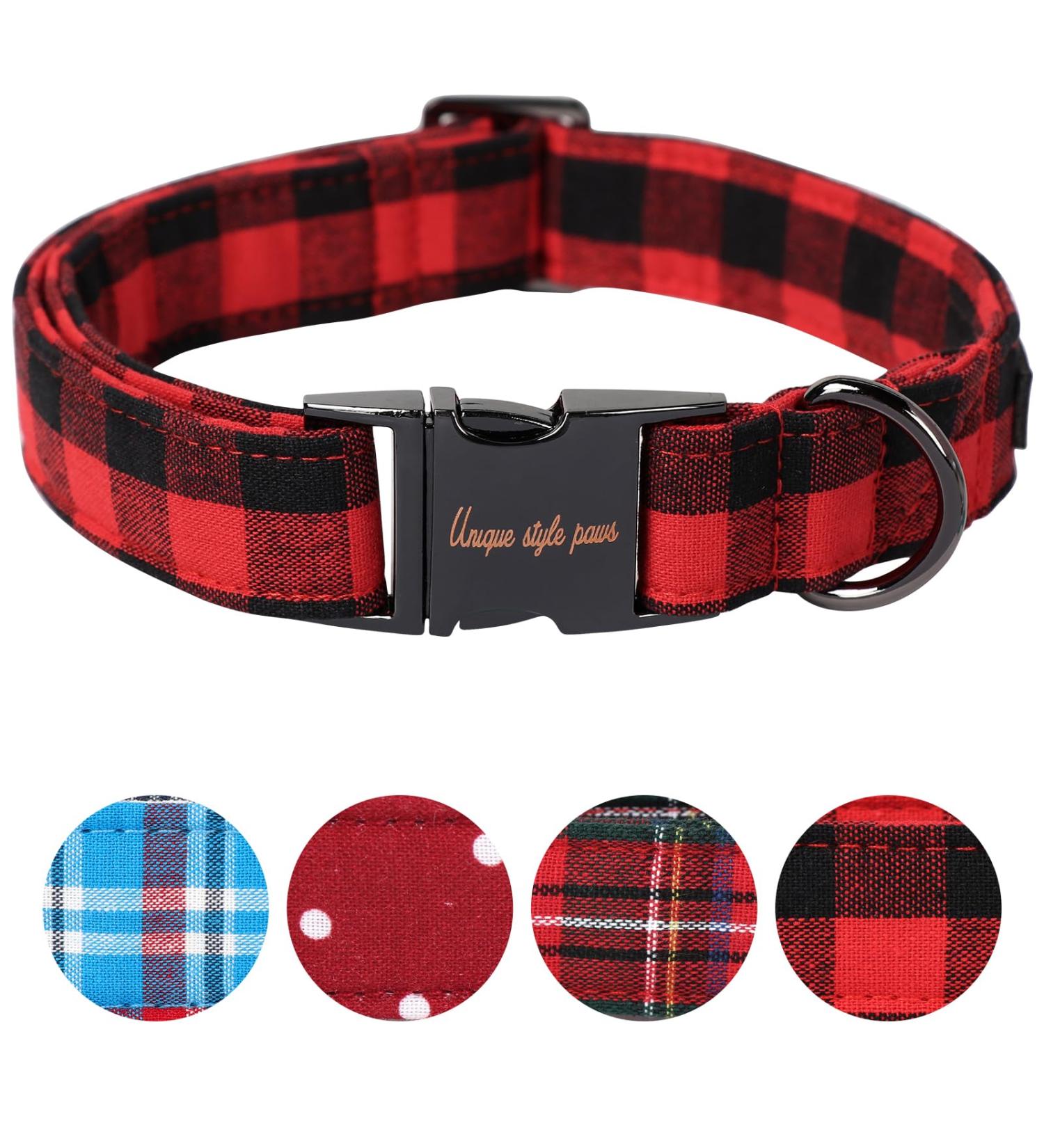 Unique Style Paws Adjustable Dog Collar - Soft & Comfortable Red Plaid Gift for Small & Medium Dogs - Buy Online on GoSupps.com