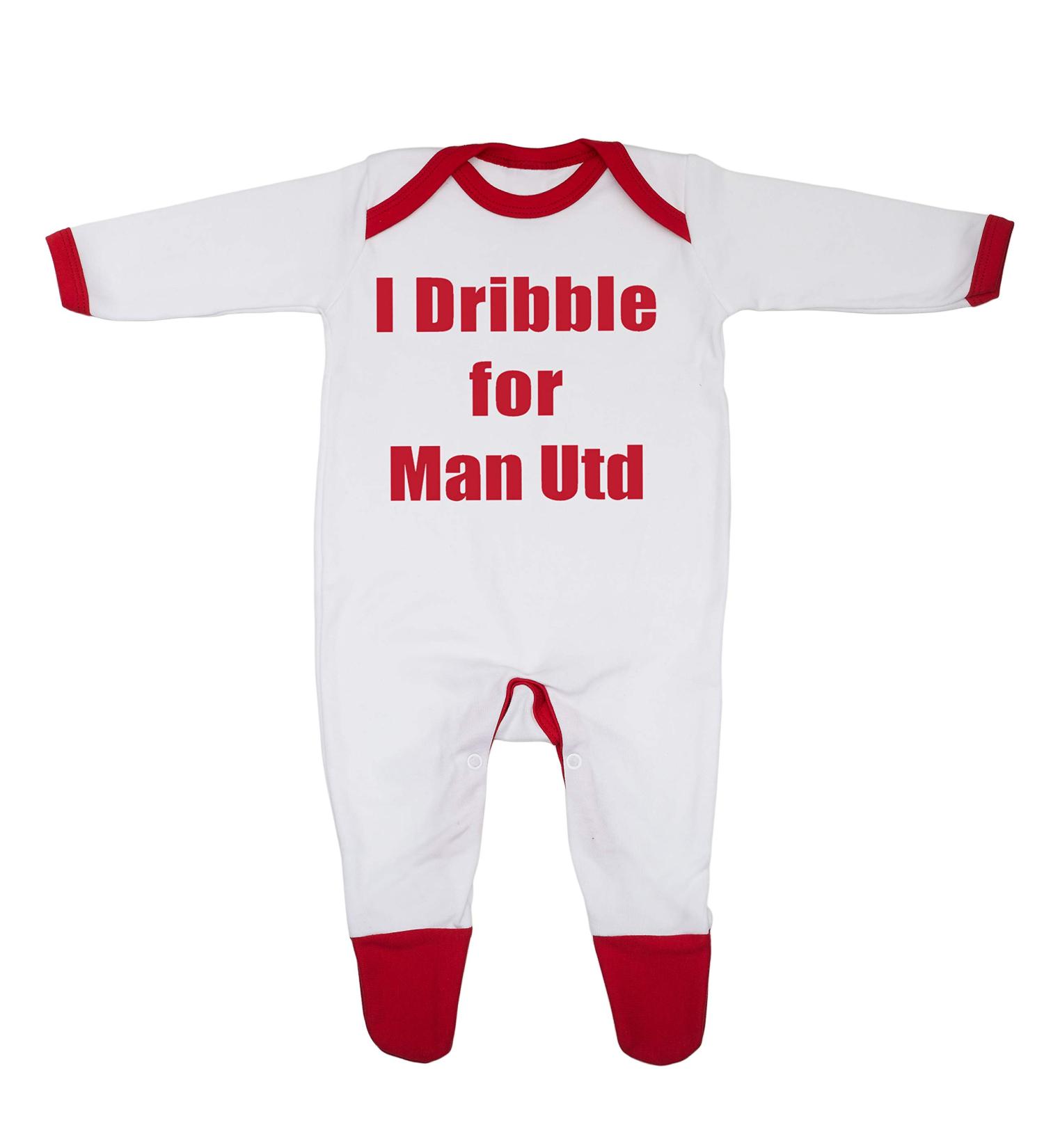 I Dribble For Man Utd Baby Sleepsuit | 100% Combed Cotton | 0-3 Months | UK Designed - White/Red Trim - Buy Online on GoSupps.com