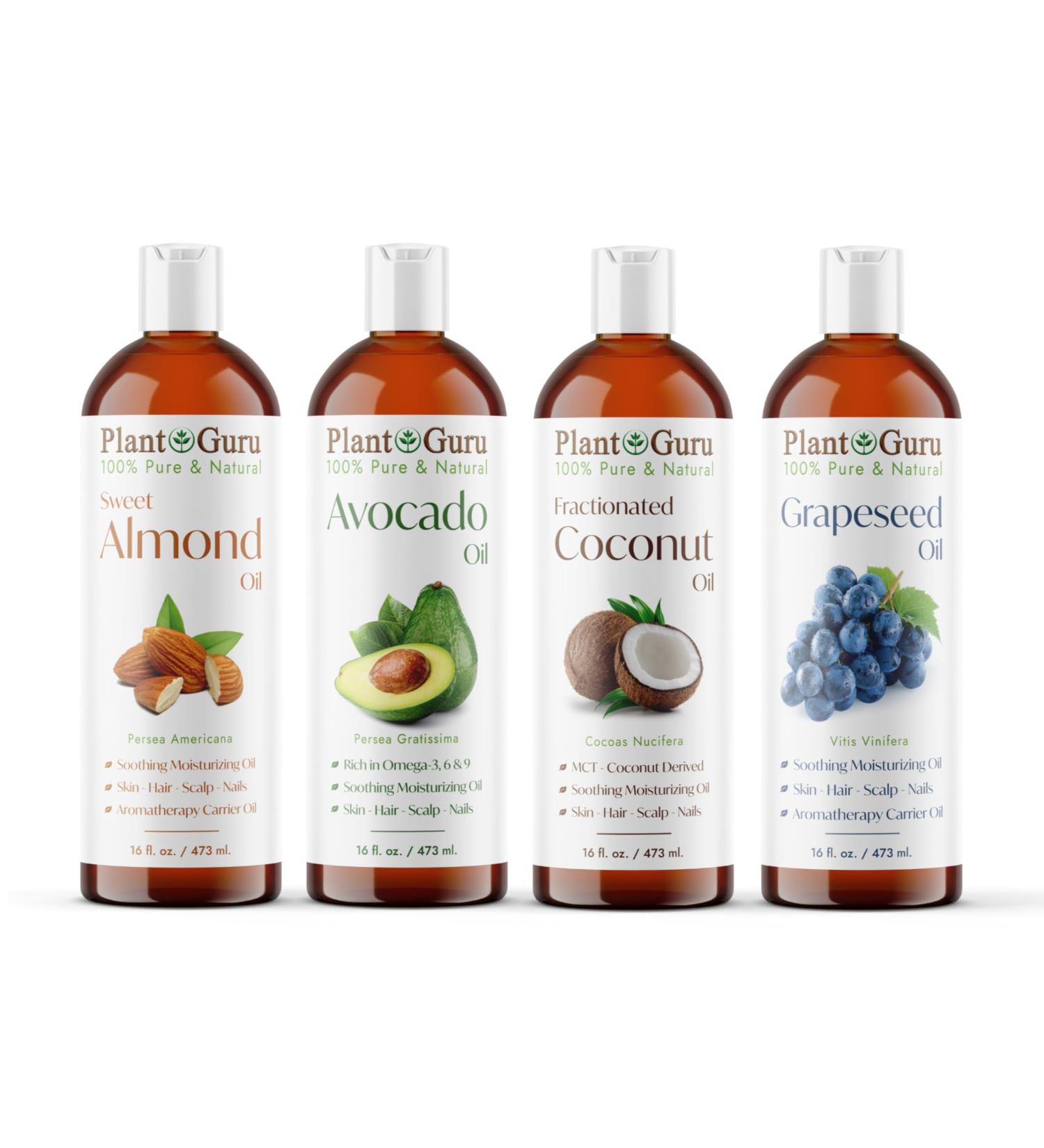 Carrier Oil Variety Set - 16 oz Cold Pressed Natural Almond Avocado Coconut Grapeseed | Aromatherapy & Skin Moisturizer | Ideal for Hair Growth & Body Massage - Buy Online on GoSupps.com