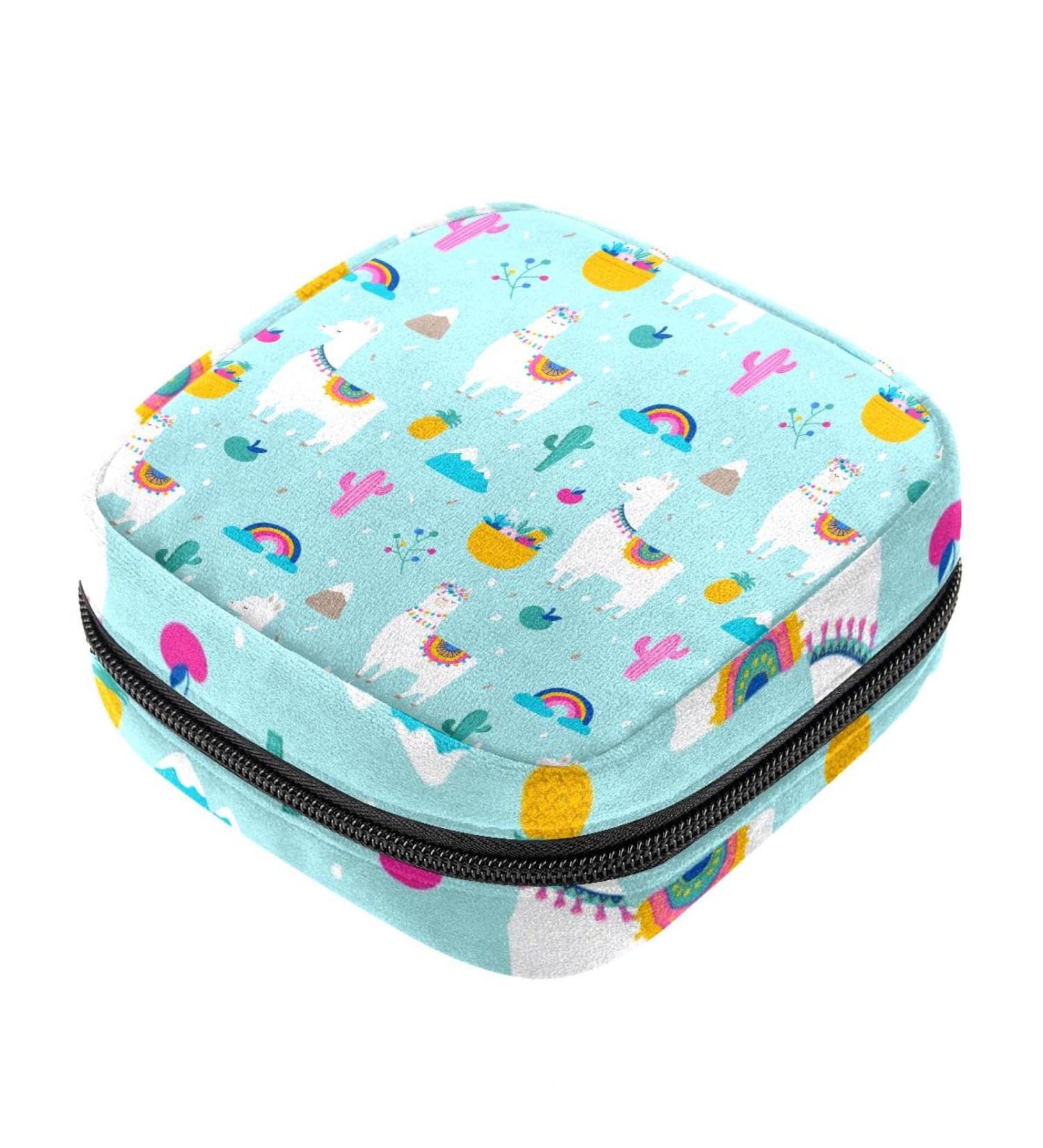 Stylish Menstruation Pad Bag with Zipper | Women's Napkin & Tampon Collection Bags (Lama Alpaca Cacti & Leaves) - Buy Online on GoSupps.com