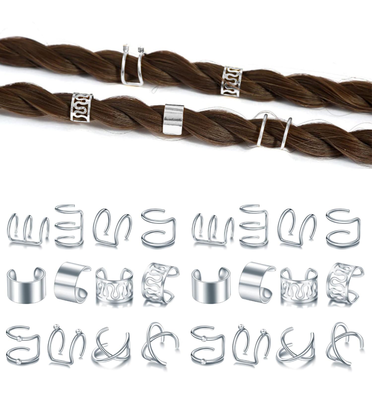 Niuhong 24 Pieces Jewellery Dreadlocks Braids Hair Clips Braiding Hair Cuffs Hair Rings Viking Braids Loc Hair Accessories Hair Clips Braids Accessories Women and Girls (Silver) - Buy Online on GoSupps.com