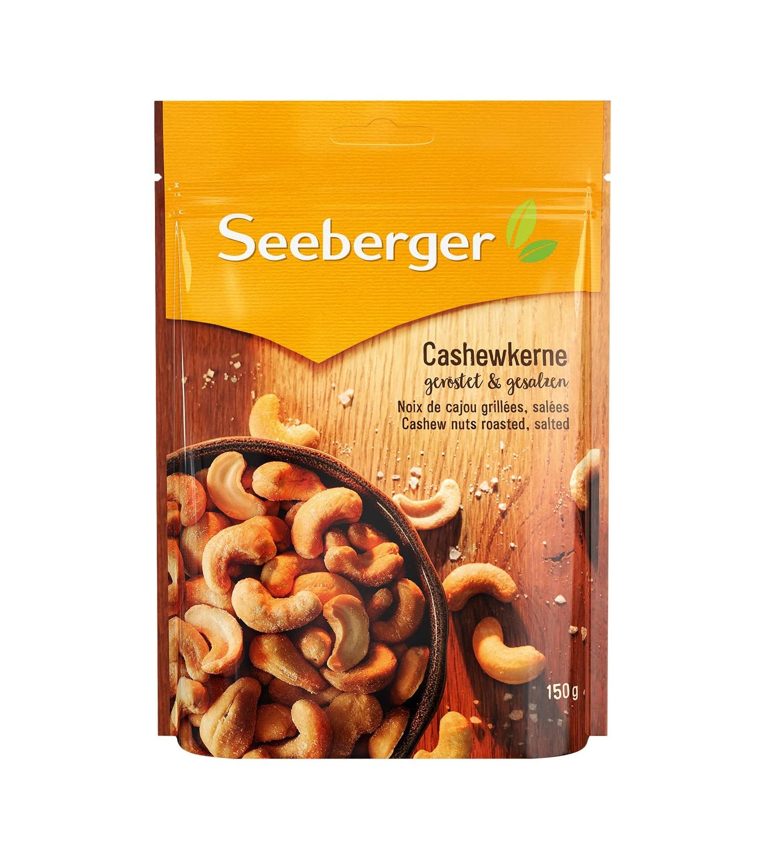 Seeberger Noix de cajou grill es et sal es : Noix de cajou enti res d licatement raffin es - croquantes de la meilleure qualit vegan (1 x 150 g) Grill es Sal es 150 g (Lot de 1)