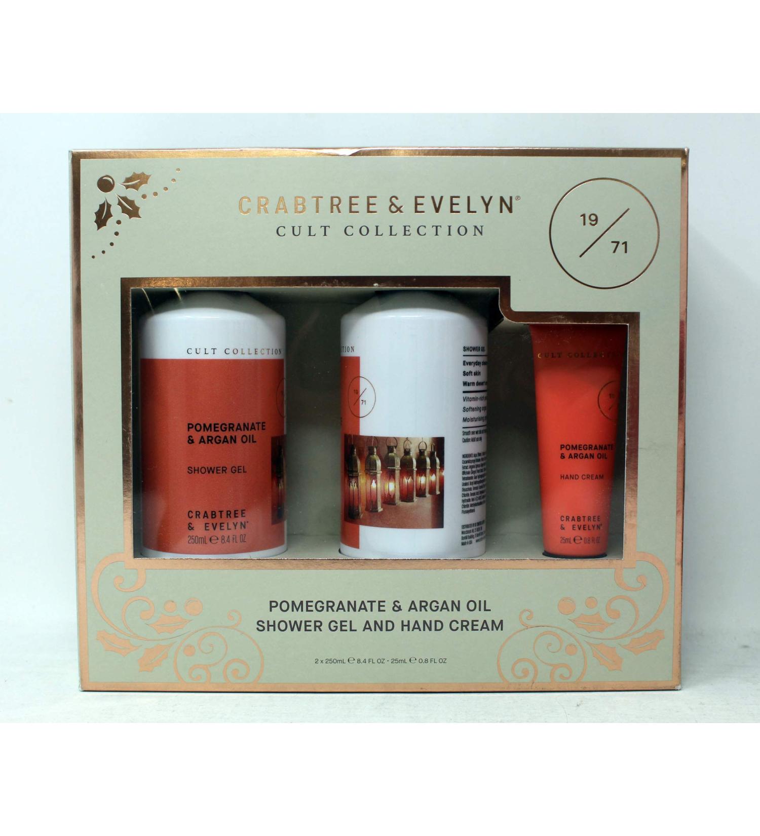 Crabtree & Evelyn Pomegranate & Argan Oil Shower Gel 8.4 FL OZ and Hand Cream .8 FL OZ 3-Pack Plus Micro Fiber Cleaning Cloth