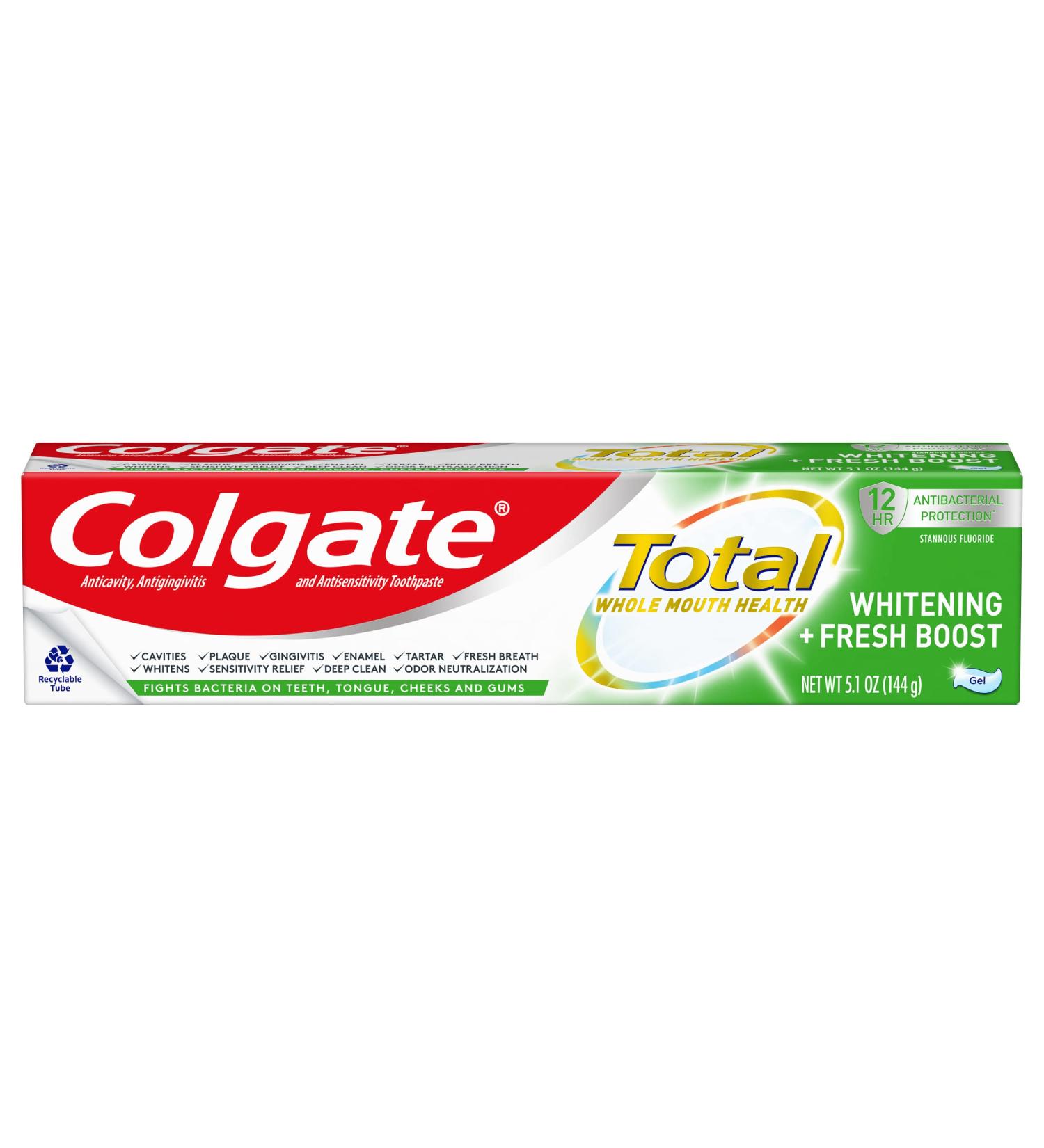 Colgate Total Whitening + Fresh Boost Toothpaste - Mint Flavor 5.1 oz Tube | International Shipping Available - Buy Online on GoSupps.com