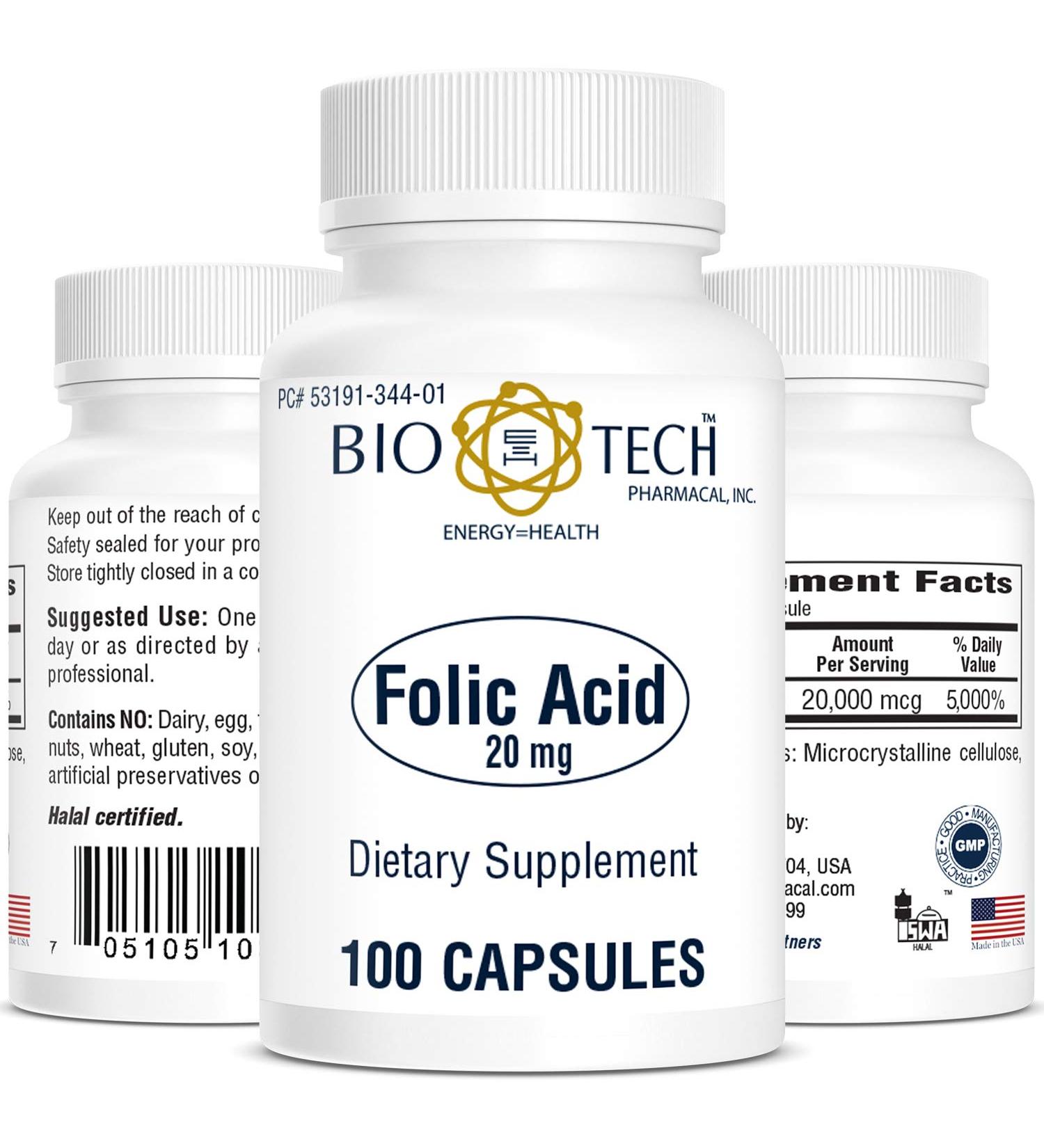 Bio-Tech Pharmacal Folic Acid 20mg - 100 Count (Pack of 1) | High-Quality Supplement - Buy Online on GoSupps.com