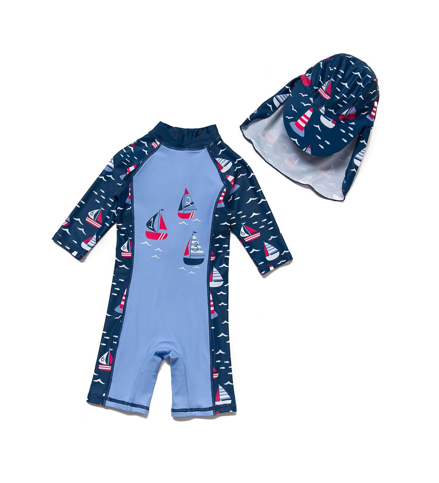 BONVERANO Baby Boys Swimsuit | Toddler Bathing Suit 2-3 Years | UPF 50+ Sun Protection | Long Sleeve One Piece Swimwear - Buy Online on GoSupps.com