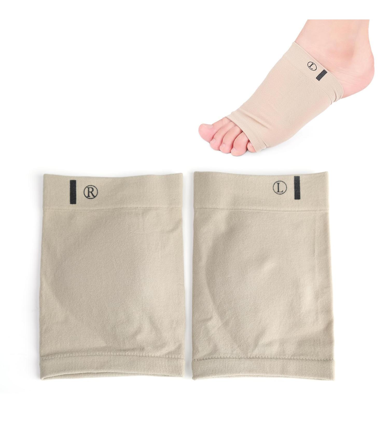 Elkflee Arch Support Sleeves with Gel Pads - Plantar Fasciitis Relief for Men and Women - 1 Pair Beige - Buy Online on GoSupps.com