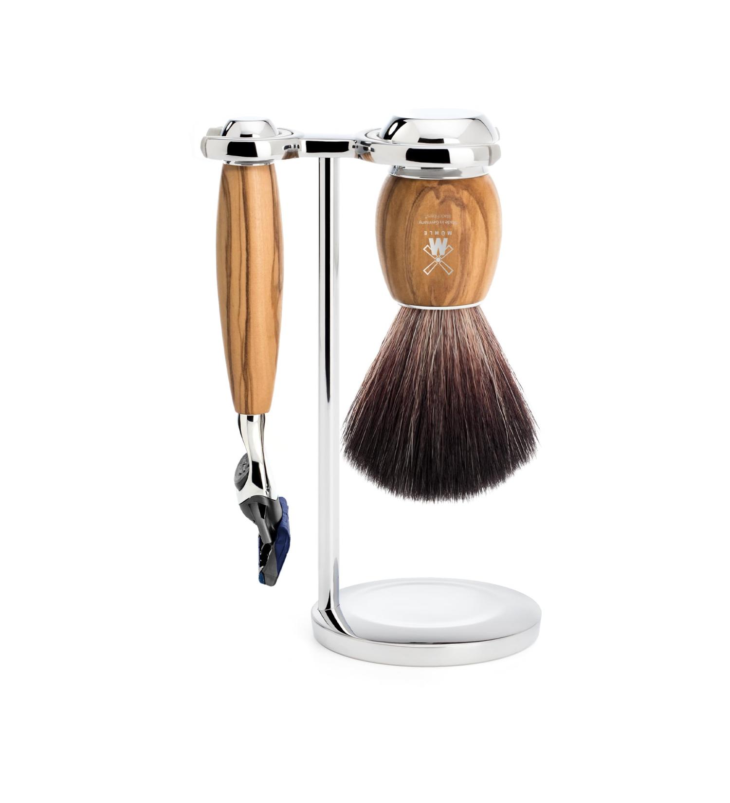 M HLE VIVO Olive Wood 3-Piece Black Fibre Razor Shaving Set | Premium Eco-Friendly Shaving Accessories - International Shipping Available - Buy Online on GoSupps.com