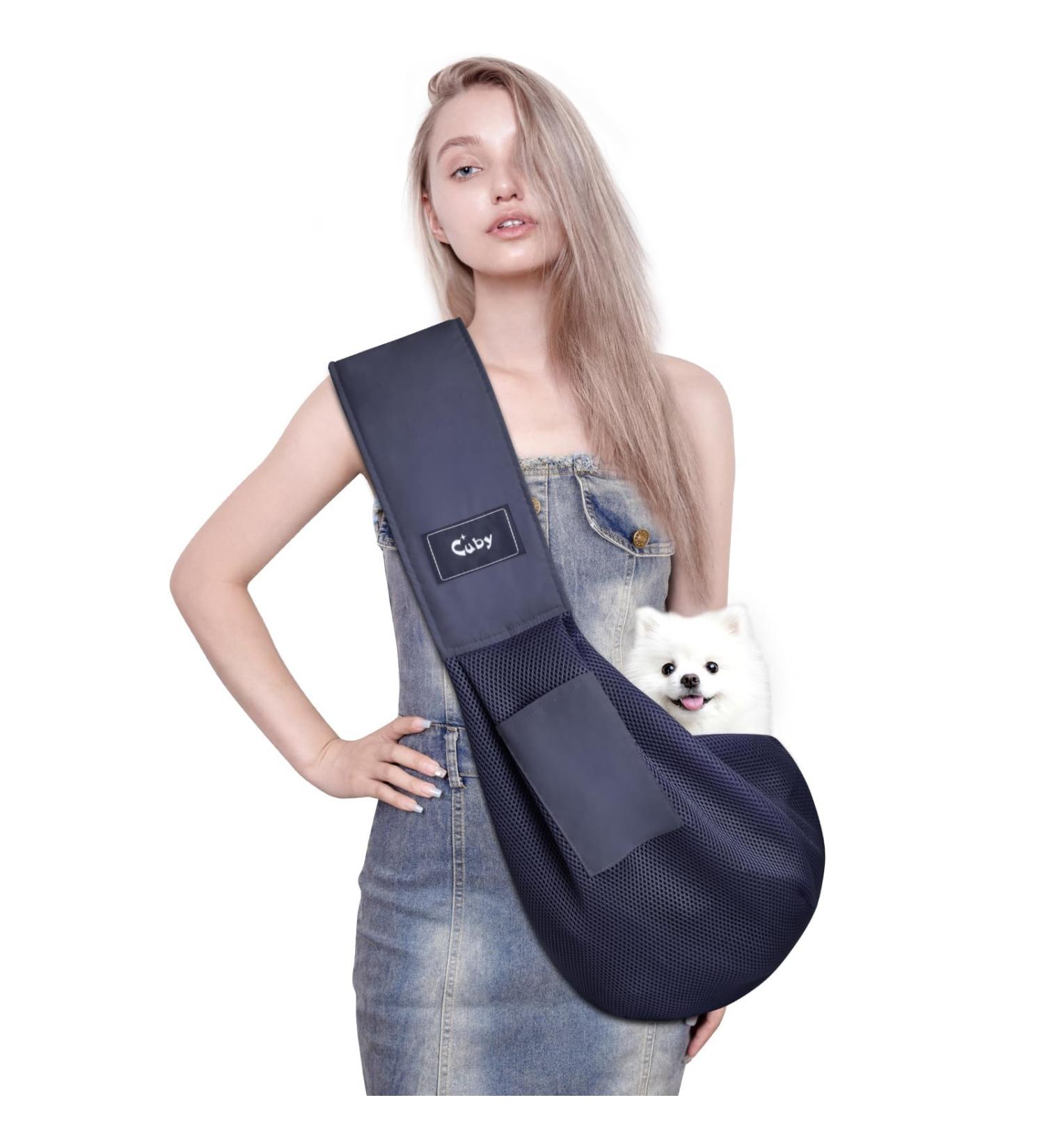 Cuby Dog Sling Carrier for Small Dogs & Cats - Travel Pet Bag (Grid Tissue Blue) - Lightweight & Comfortable - Buy Online on GoSupps.com