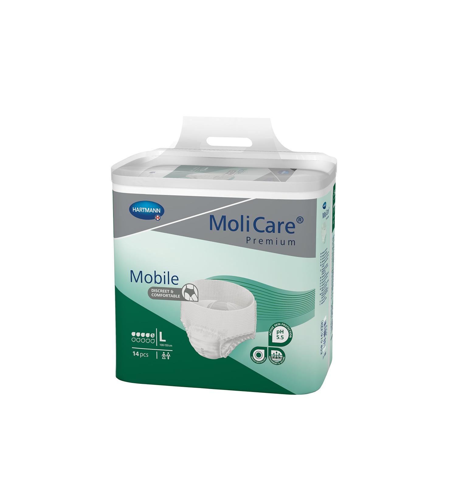 Molicare Premium Mobile disposable pants: discrete use in incontinence for women and men 5 drops size.L (100-150 cm hip circumference) 4x14 pieces L (56 pieces)