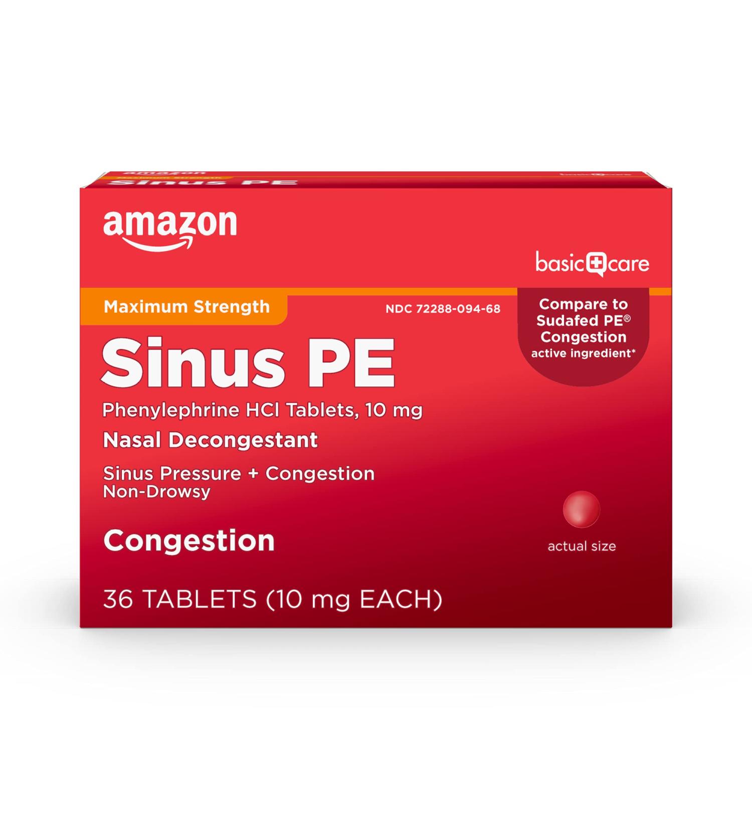 Amazon Basic Care Sinus PE 10mg Decongestant Tablets - 36 Count - Buy Online on GoSupps.com