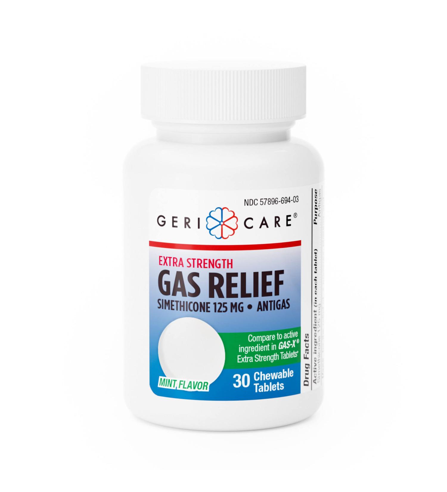 GeriCare Chewable Extra Strength Gas Relief Simethicone 125mg 30 Count (Pack of 1) Chewable Tablet 30 Count (Pack of 1)