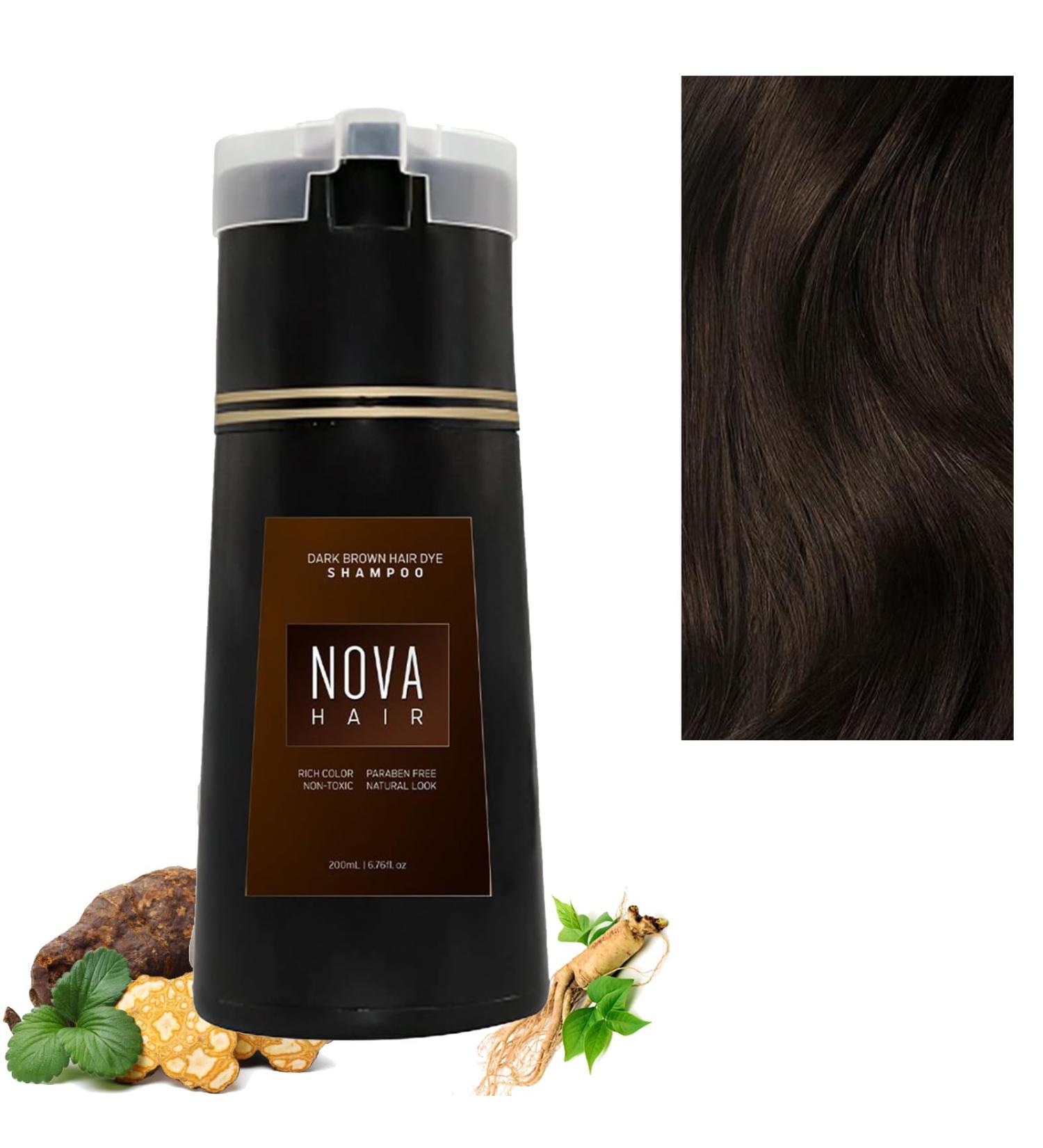 2024 Novahair Instant Dye Shampoo Nova Hair Dye Shampoo Quick Easy And Safe Hair Coloring Solution Instant Dye Shampoo For Men Women (Dark brown) - Buy Online on GoSupps.com