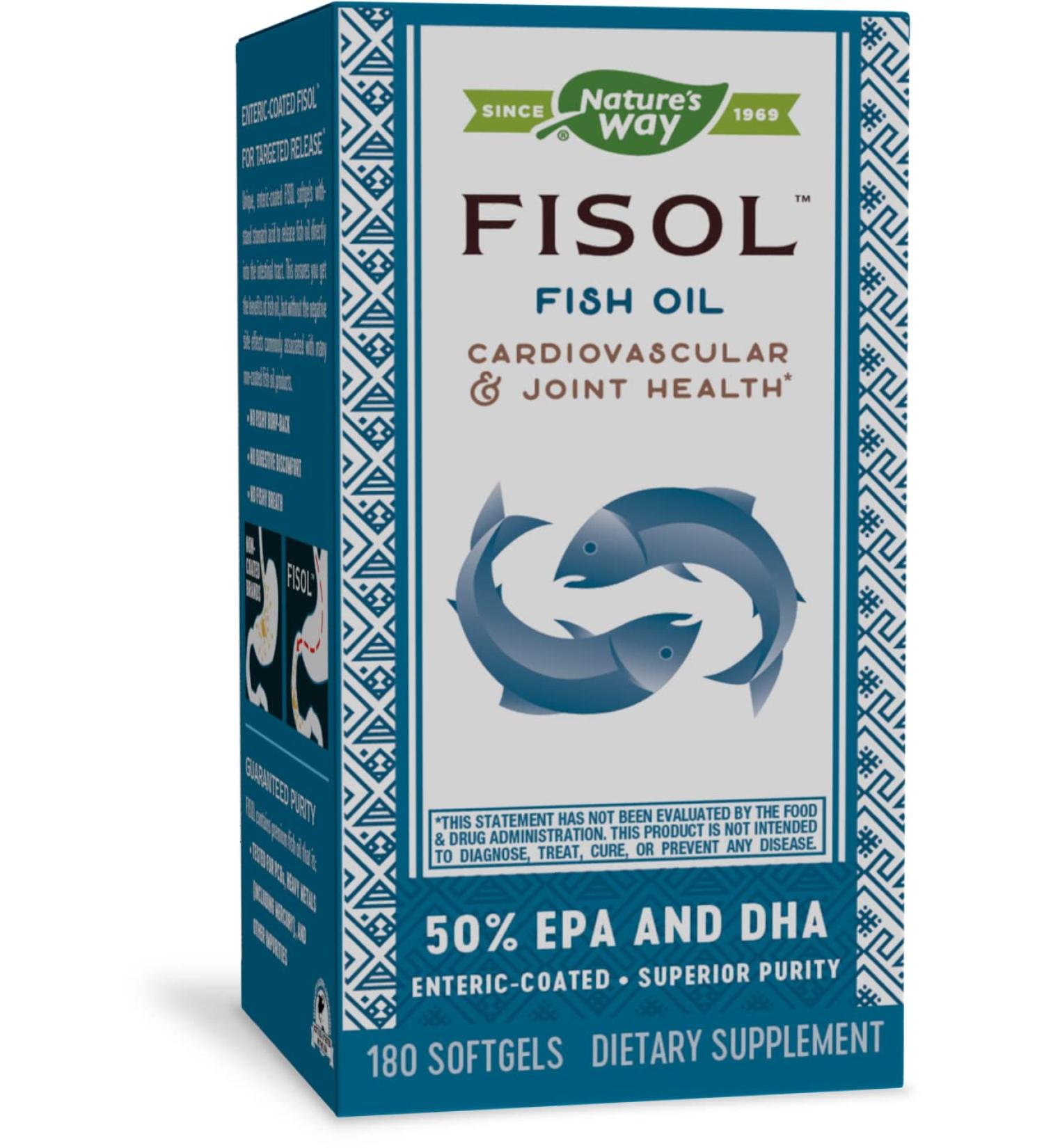 Buy Nature's Way Fisol Enteric-Coated Fish Oil - 180 Softgels for Heart Health - Buy Online on GoSupps.com