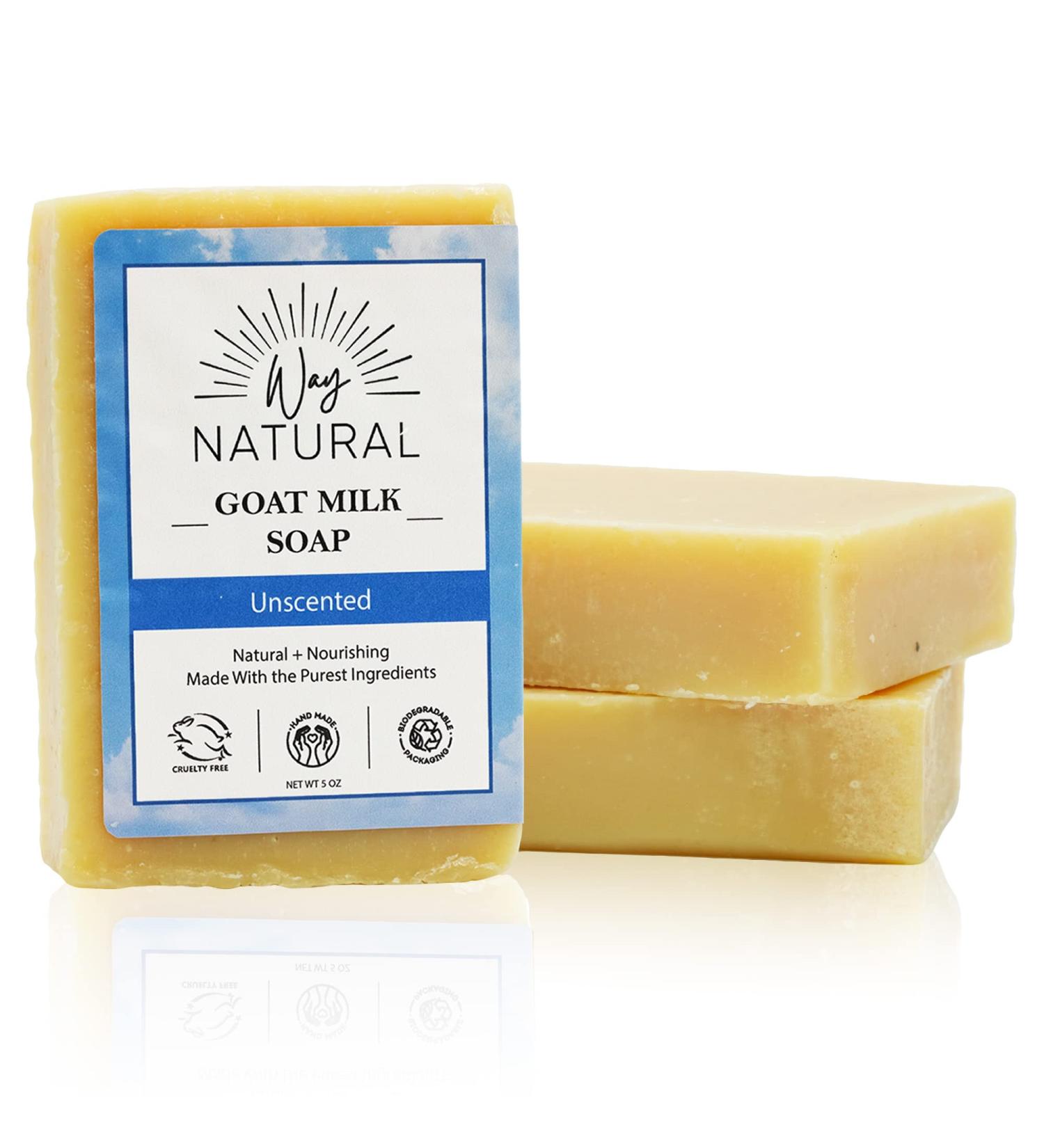 Way Natural Unscented Goat Milk Soap Bars - Moisturizing and Nourishing Body Soap for Women and Men - Handmade in USA - Cruelty Free and Organic - 3 Pack - Buy Online on GoSupps.com