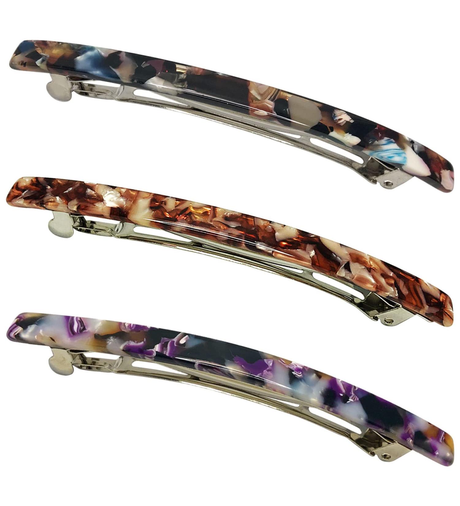 HYFEEL Long French Hair Barrettes 4 Inch - Stylish Hair Accessories 3 Pack (Brown Black Purple) - Buy Online on GoSupps.com