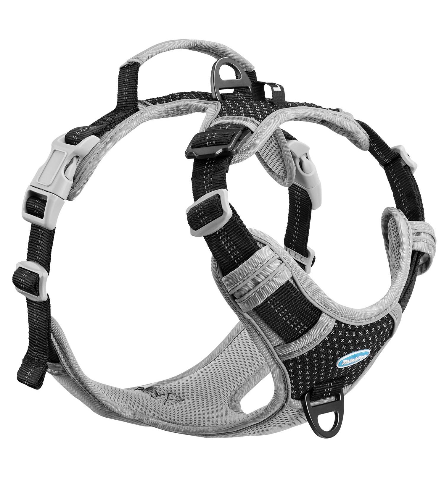 Thinkpet Anti-Zug Dog Harness - Adjustable & Breathable with Handle Reflective Design for Easy Control | Size L - Bright Black - Buy Online on GoSupps.com