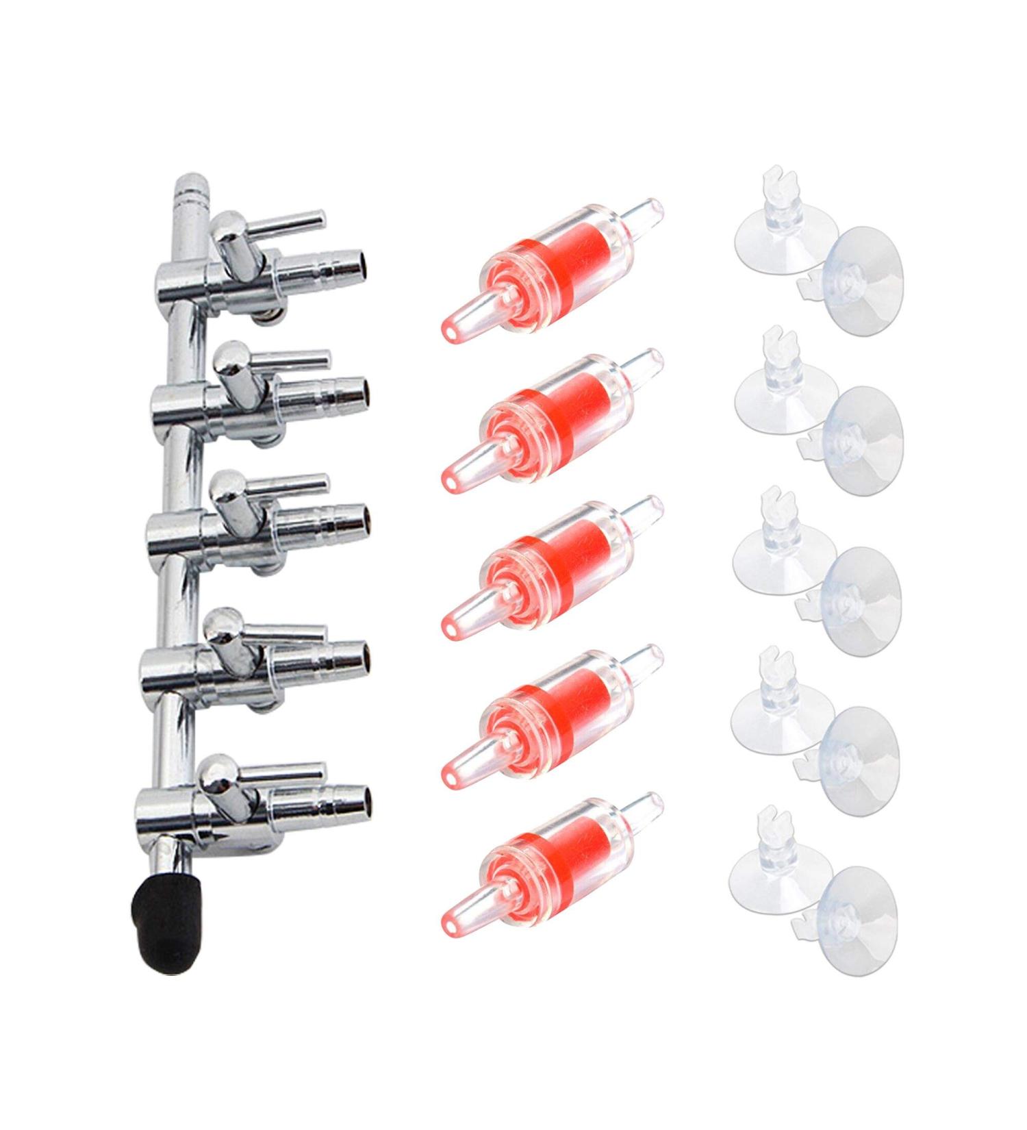 Bornfeel 16-in-1 Aquarium Air Distributor Set - 5-Way Valve 5 Checking Valves & 10 Suction Cups for 4/6mm Hose | Enhance Your Air Pump Efficiency - Buy Online on GoSupps.com