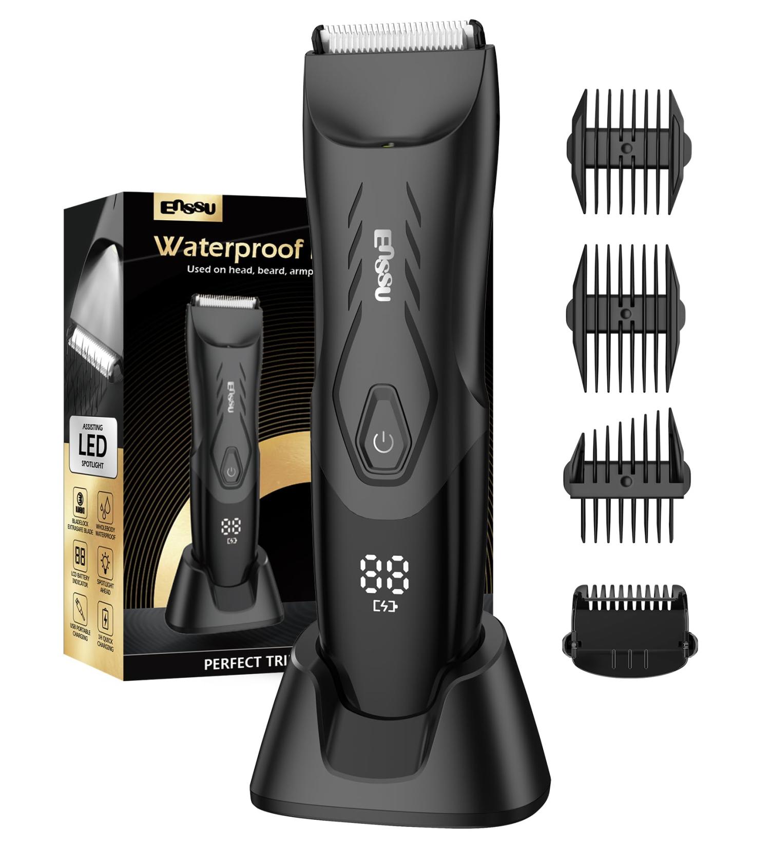 ENSSU Hair Clippers for Men - Skin-Safe Beard Trimmer with Wireless Charging & Ceramic Blade - Rechargeable Electric Razor for Body Grooming - Buy Online on GoSupps.com