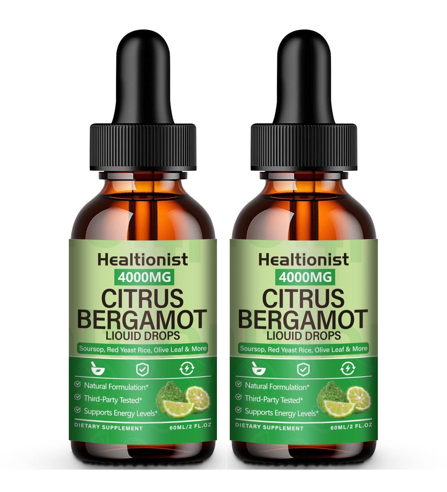 2 Packs 4000mg Citrus Bergamot Liquid Drops - Cholesterol Lowering Supplement for Immune Support Anti-Aging Hight Cholesterol - Soursop Bitters Liquid High Absorption 4 Fl Oz 1 Fl Oz (Pack of 2) - Buy Online on GoSupps.com