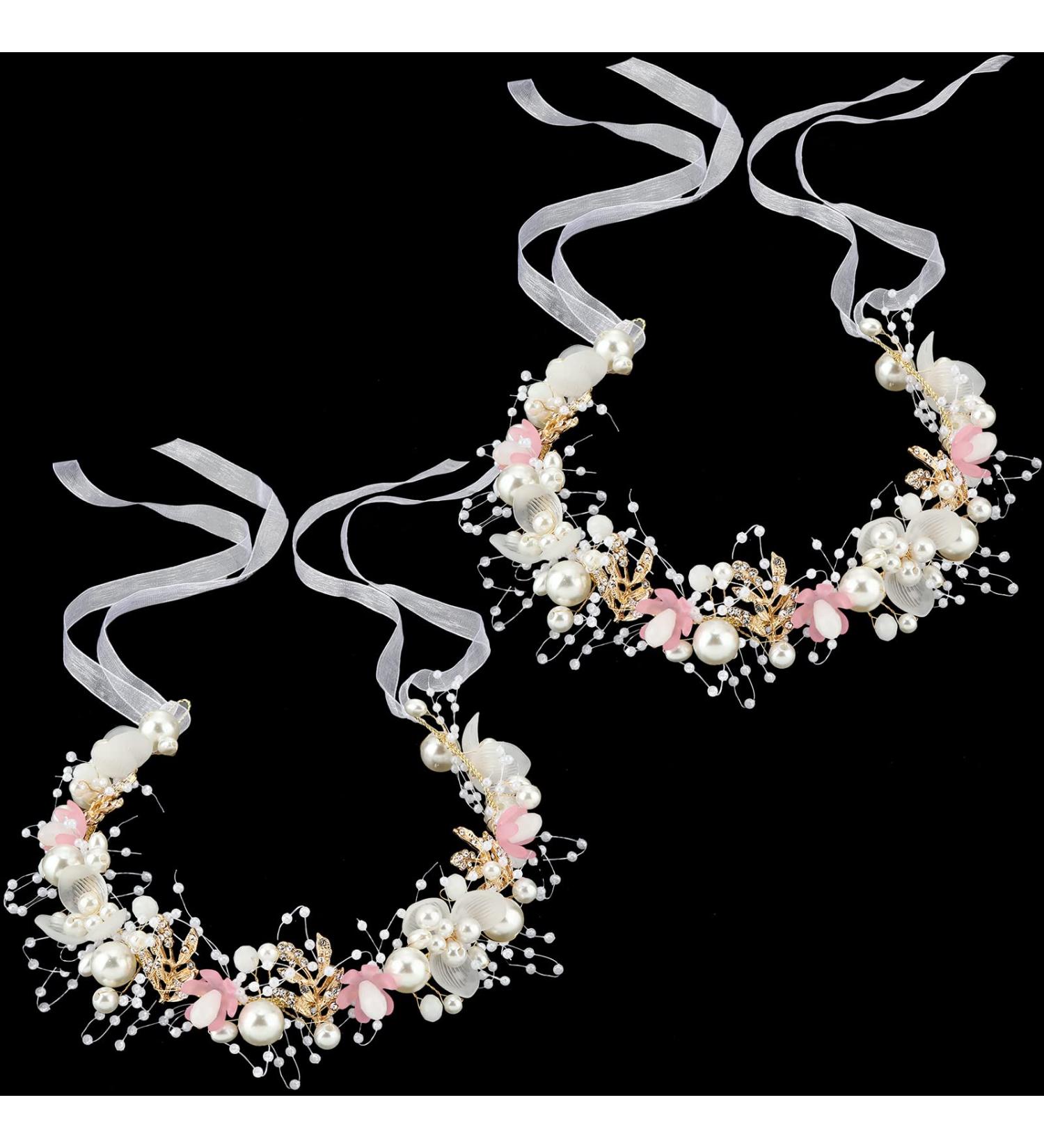 Retrowavy Pink Flower Girl Headpiece Set - Rhinestone Crystal Wedding Bridal Headbands for Girls and Babies - Buy Online on GoSupps.com