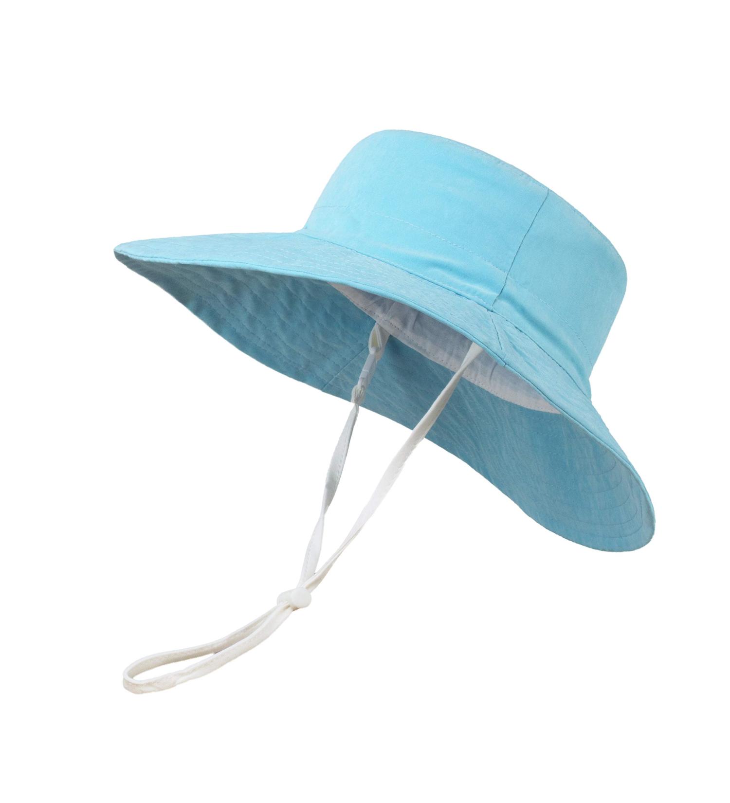 LANGZHEN Baby Girls Beach Sun Hat - Adjustable Wide Brim Toddler Kids Play Hat with Chin Strap in Light Blue XL - Buy Online on GoSupps.com